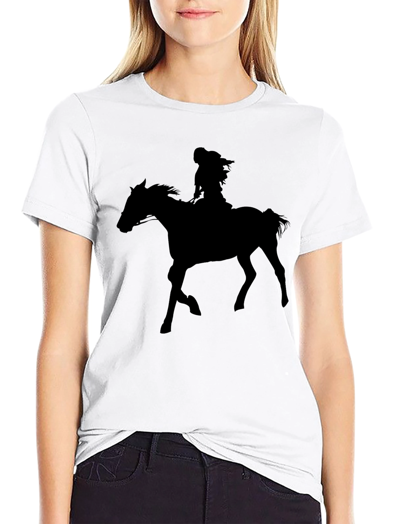 Horse Rider Silhouette Graphic Tee - Black