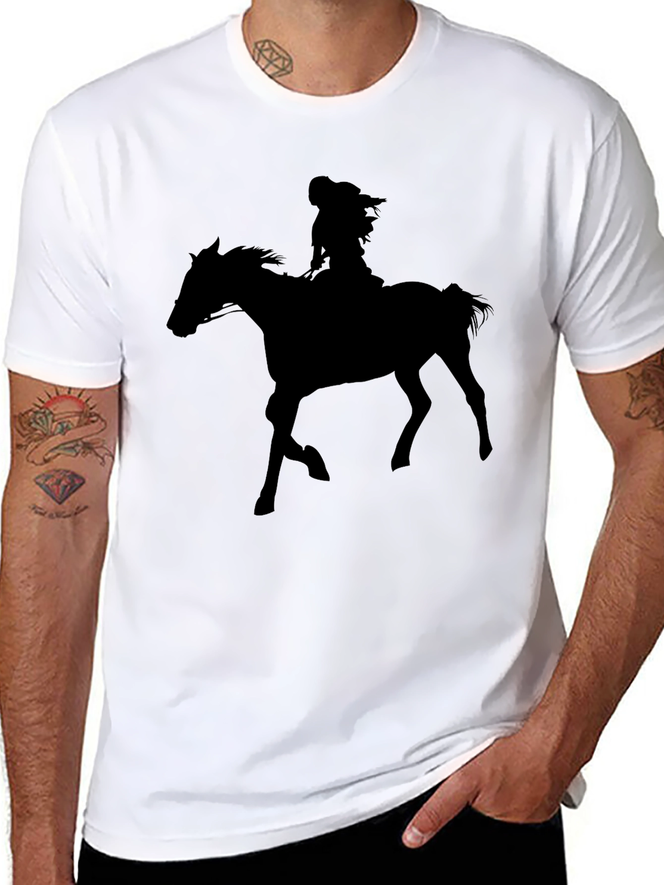 Horse Rider Silhouette Graphic Tee - Black
