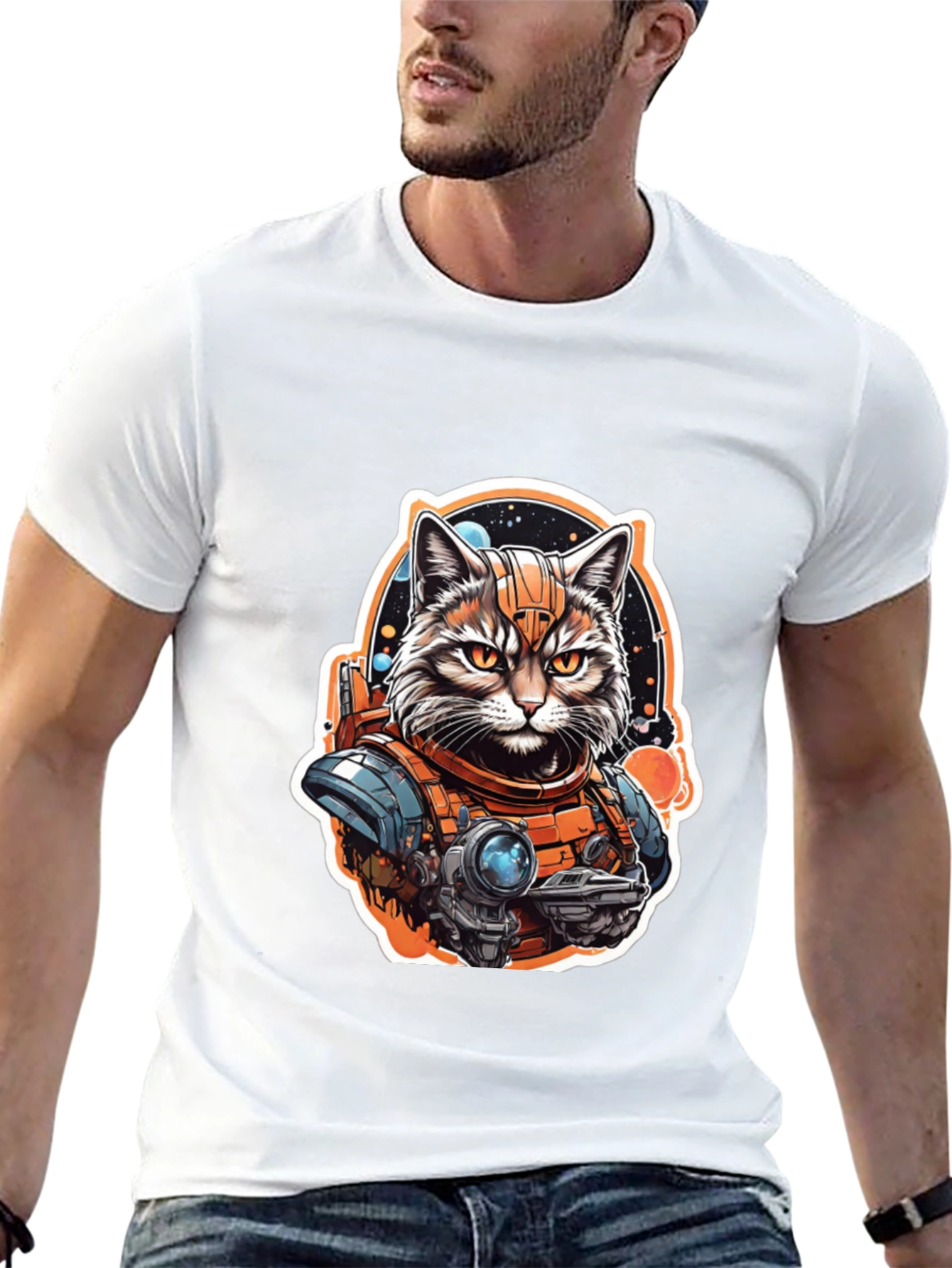 Space Cat Graphic Tee - Galaxy Explorer