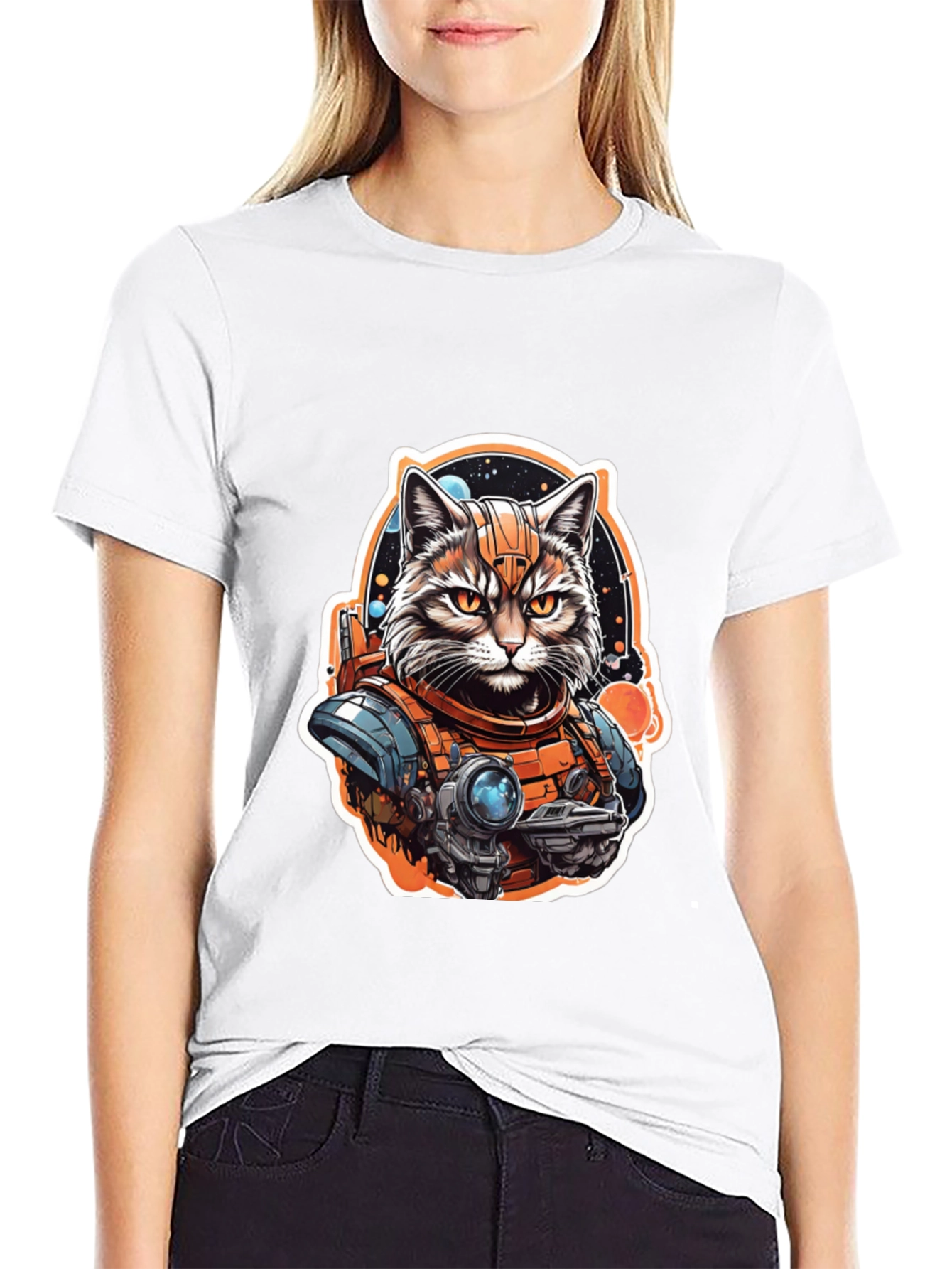 Space Cat Graphic Tee - Galaxy Explorer