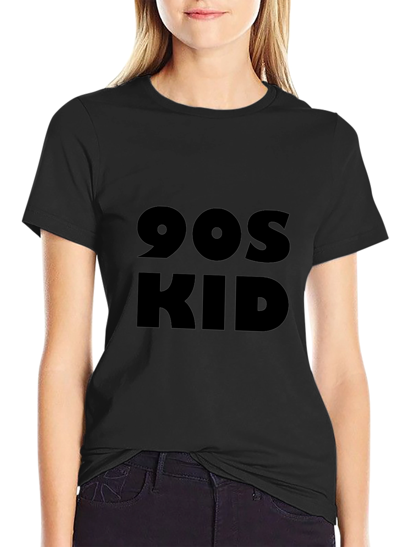 90s Kid Graphic Tee - Black Cotton Casual T-Shirt