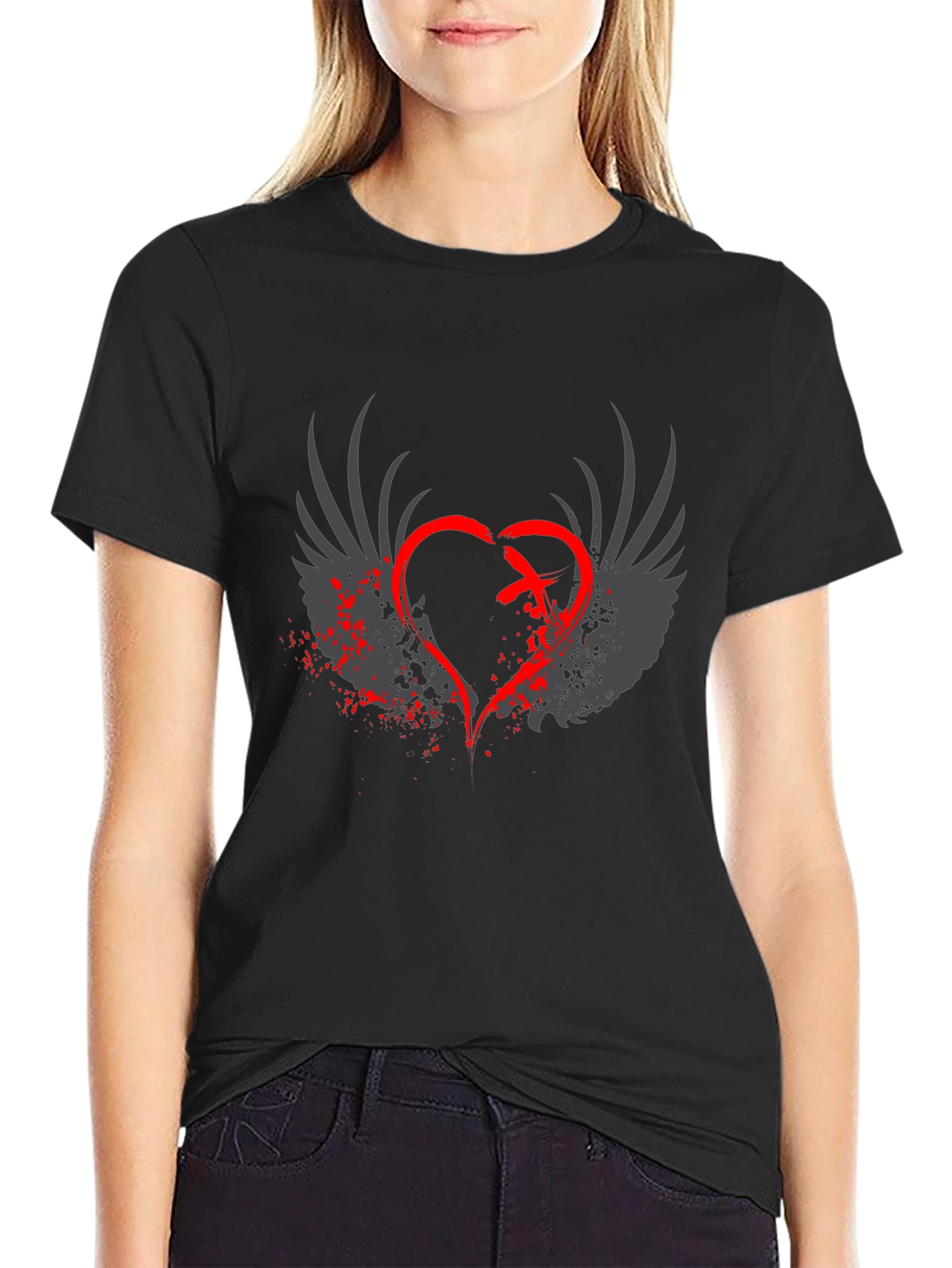 Winged Heart Graphic Tee - Stylish Black T-Shirt