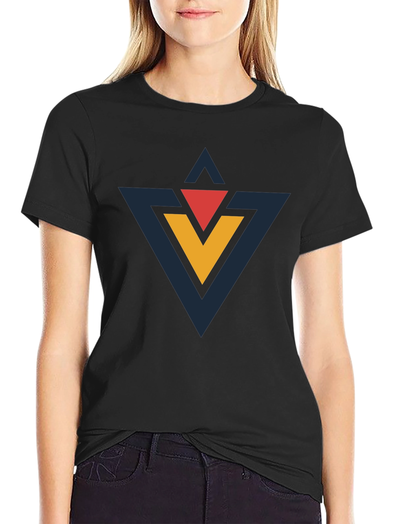 Geometric Triangle Graphic Black T-Shirt