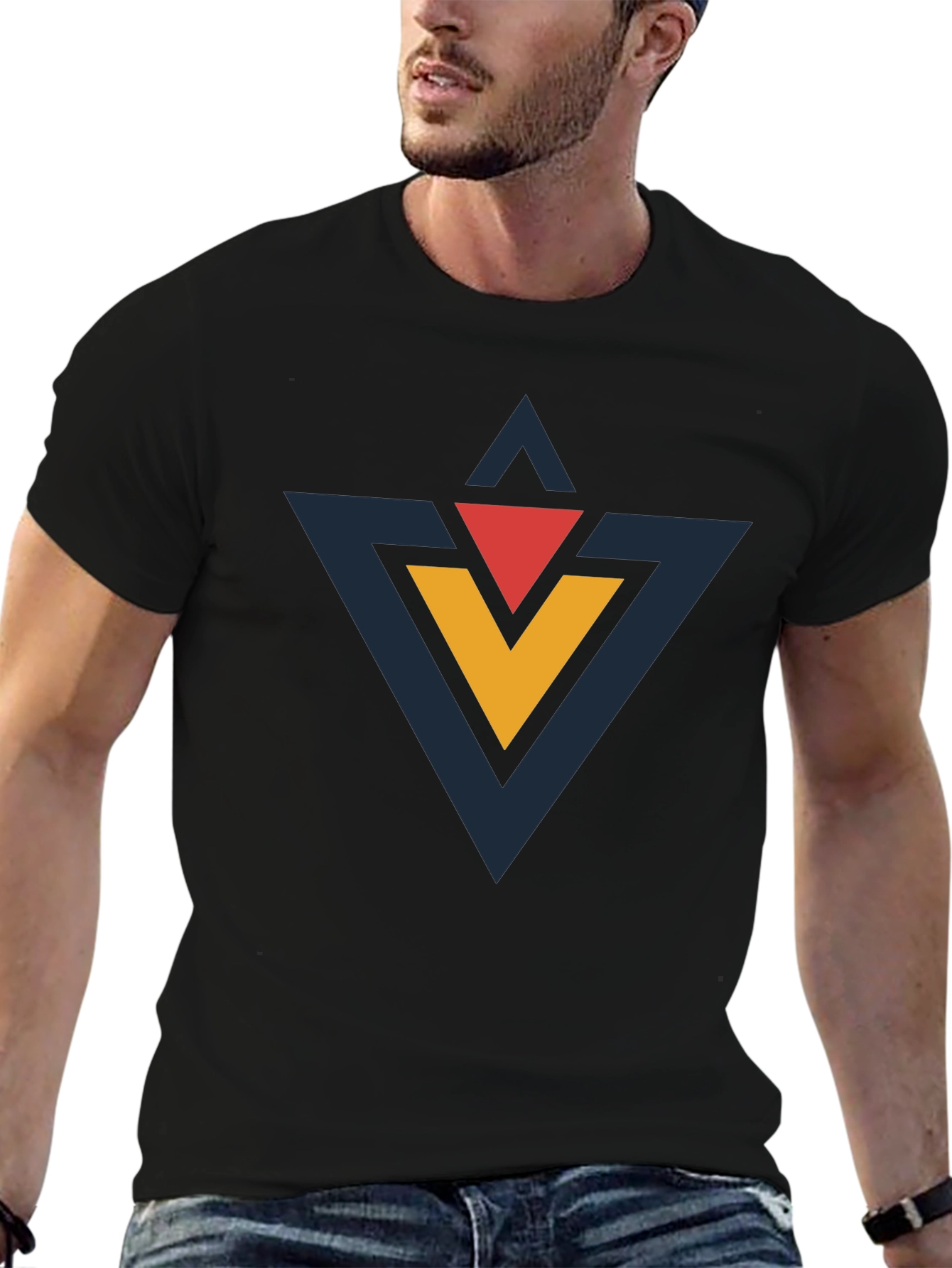 Geometric Triangle Graphic Black T-Shirt