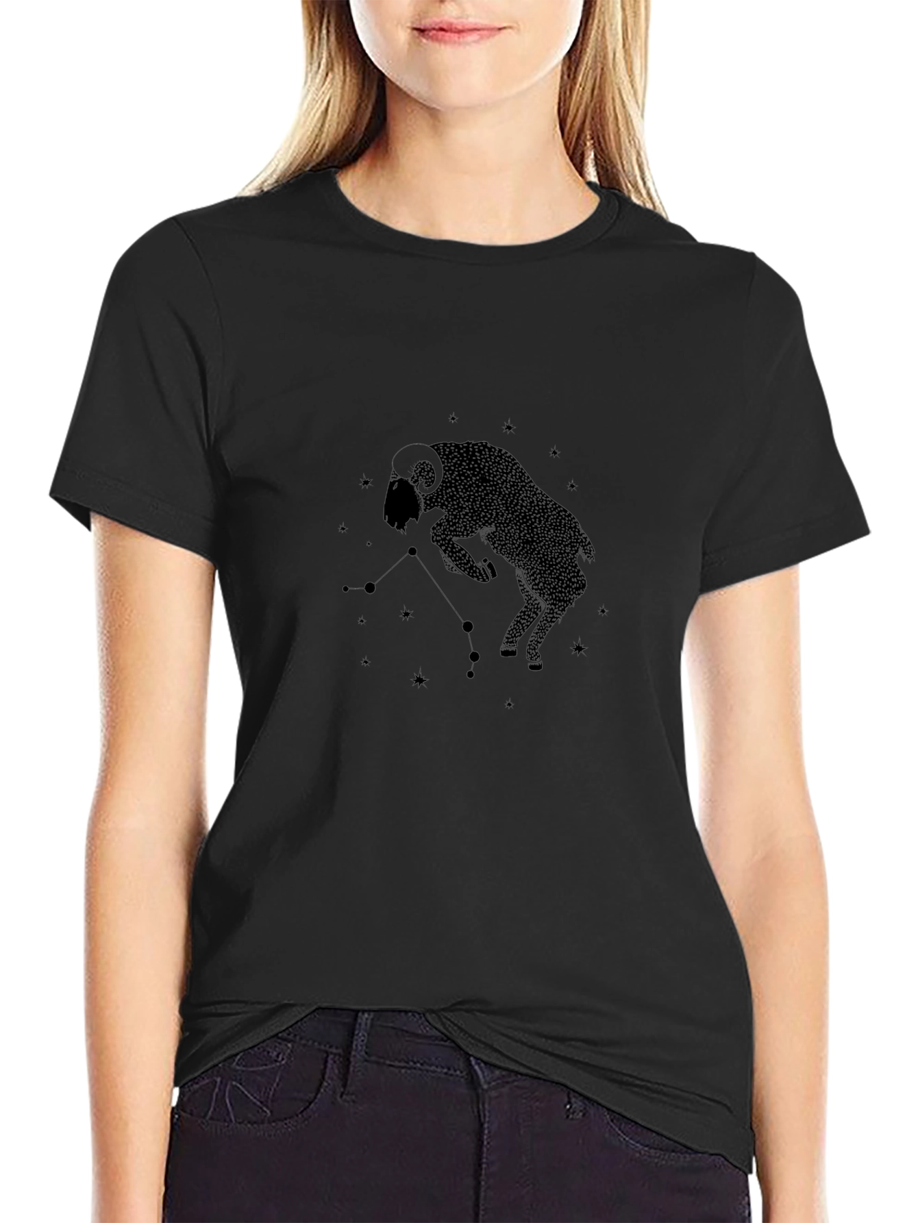 Aries Zodiac Black T-Shirt - Star Sign Ram Tee
