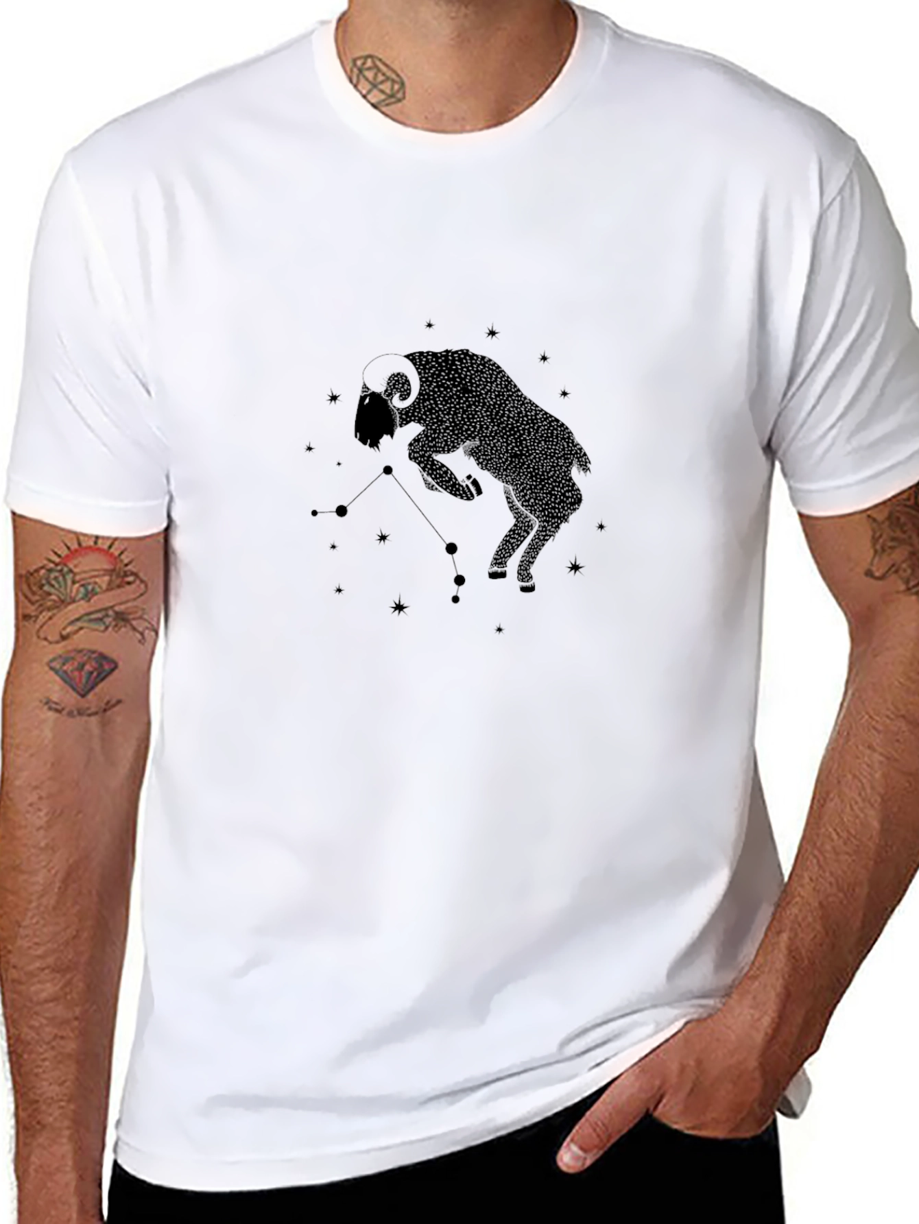 Aries Zodiac Black T-Shirt - Star Sign Ram Tee