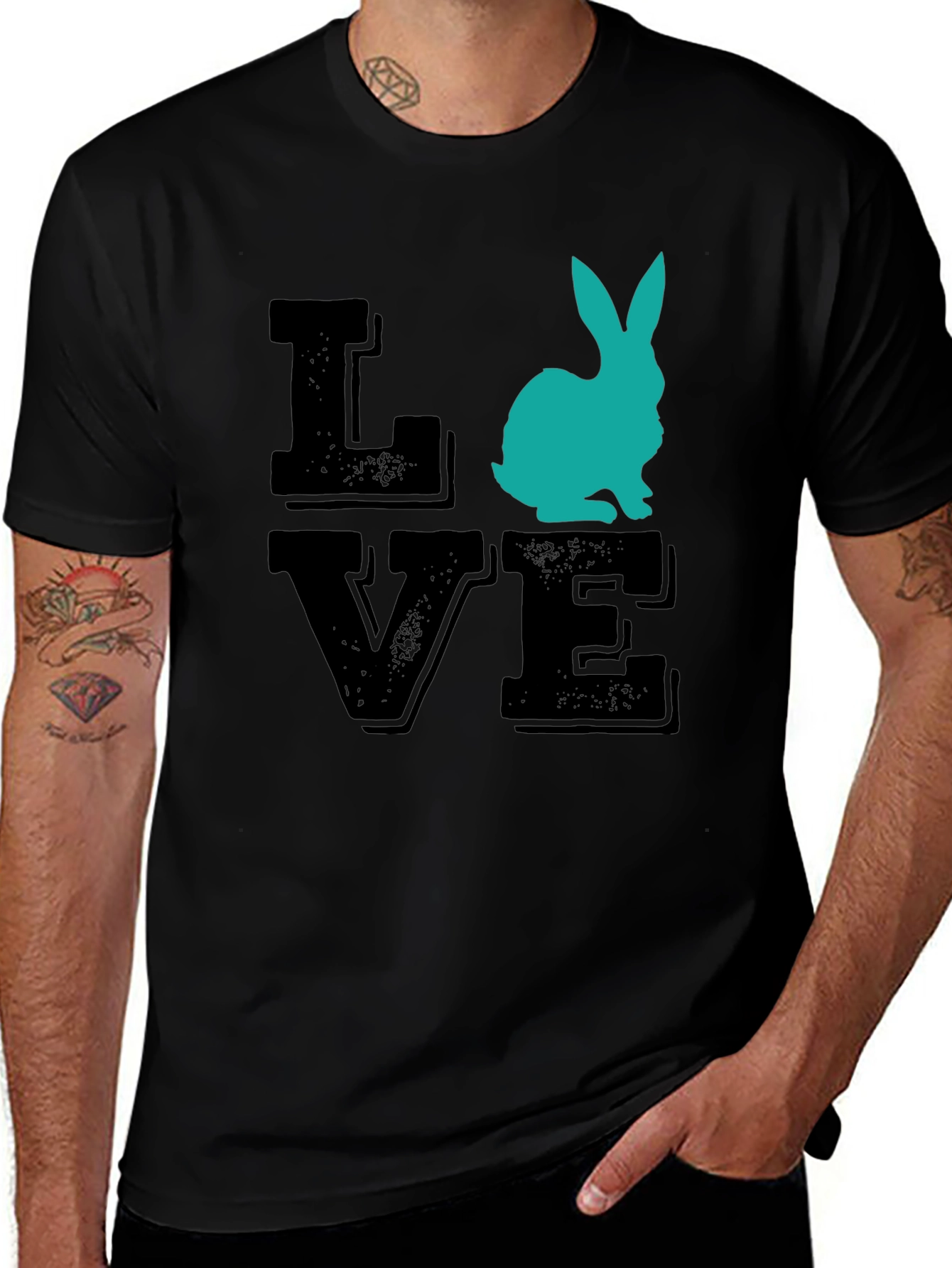 Love Bunny Graphic Tee - Black Cotton T-Shirt