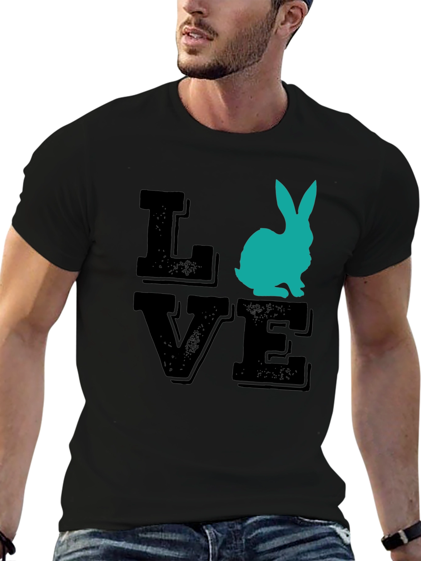 Love Bunny Graphic Tee - Black Cotton T-Shirt