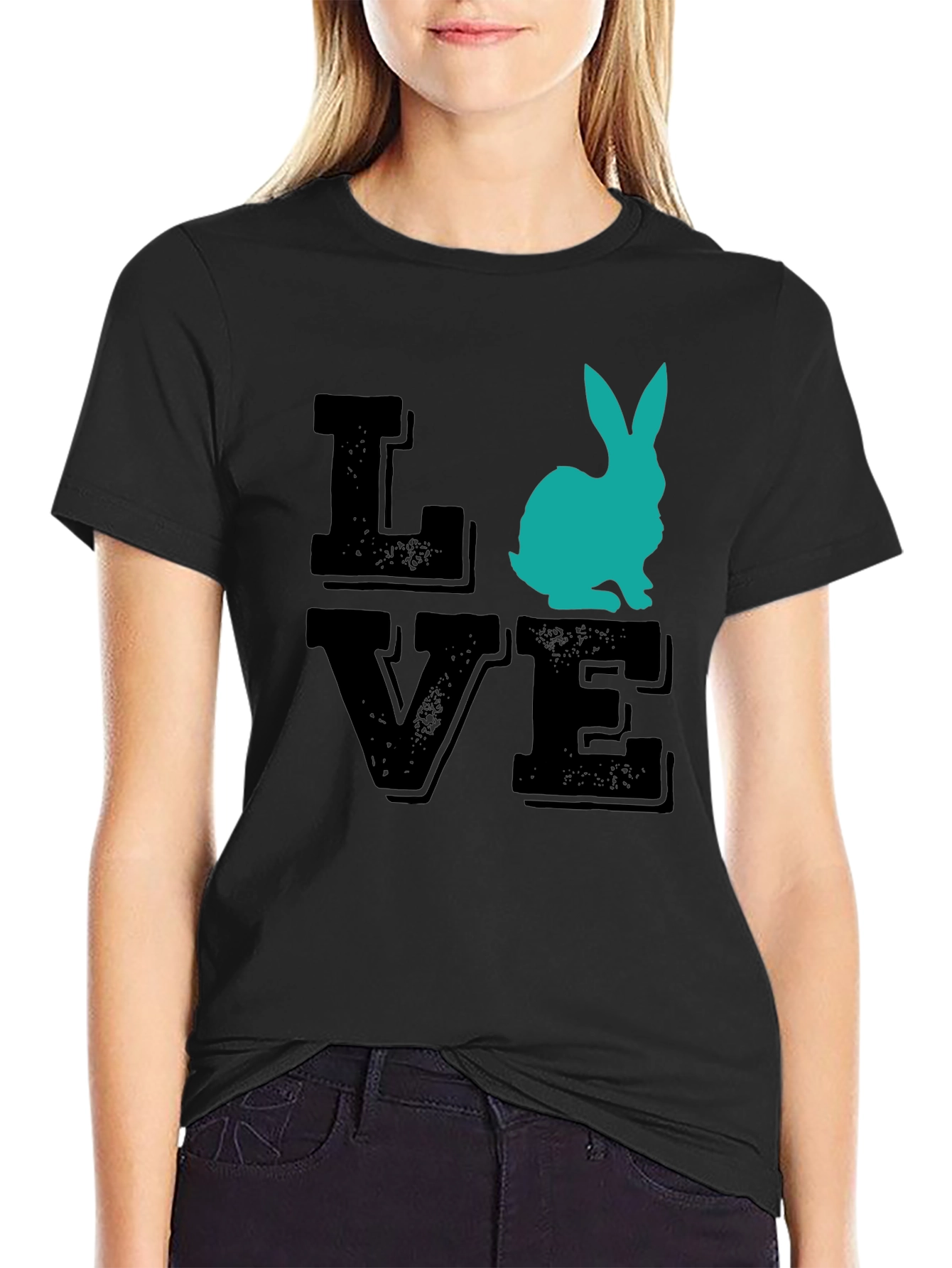 Love Bunny Graphic Tee - Black Cotton T-Shirt