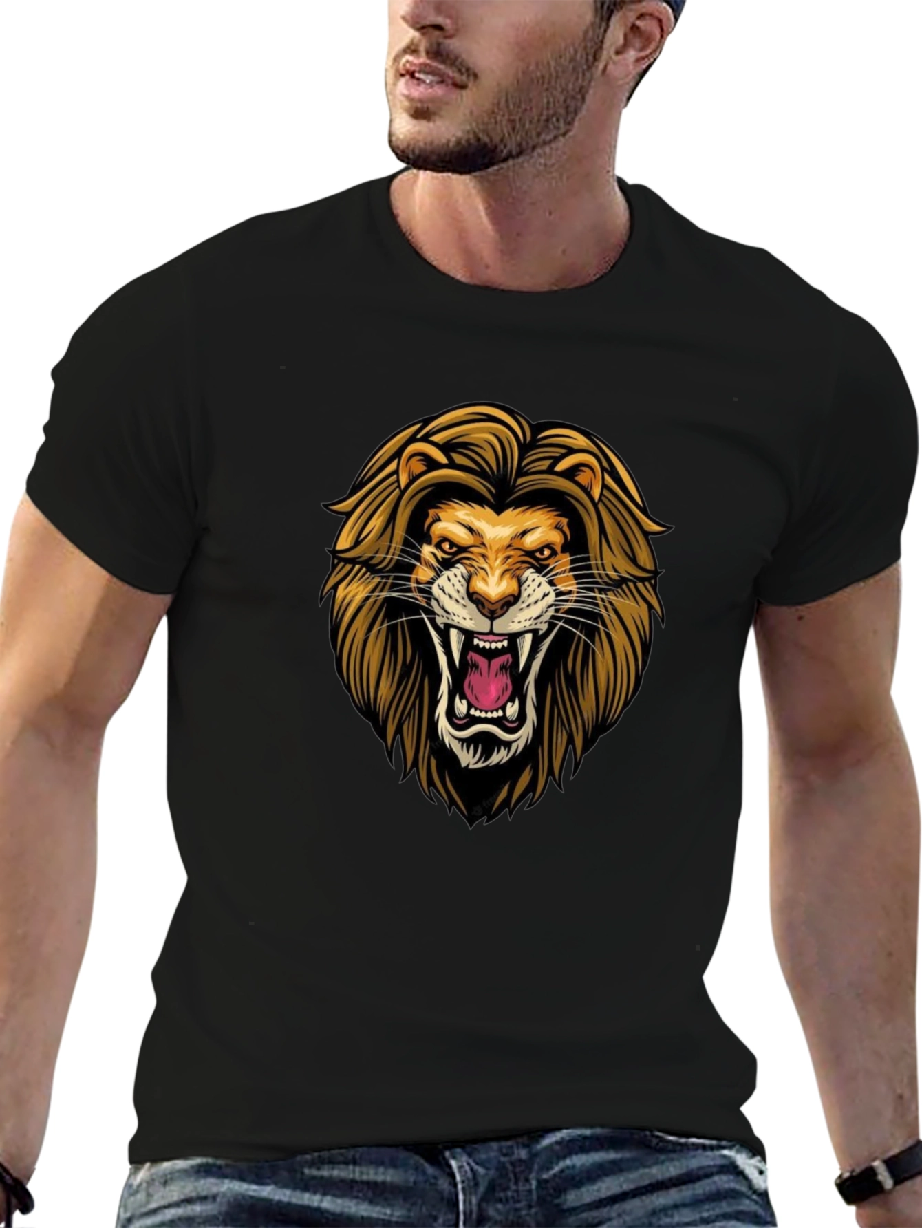 Lion Graphic Black T-Shirt - Fierce Style