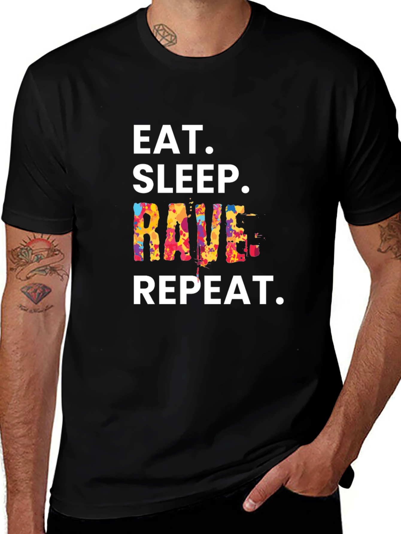 Eat Sleep Rave Repeat Graphic Tee - Black T-Shirt