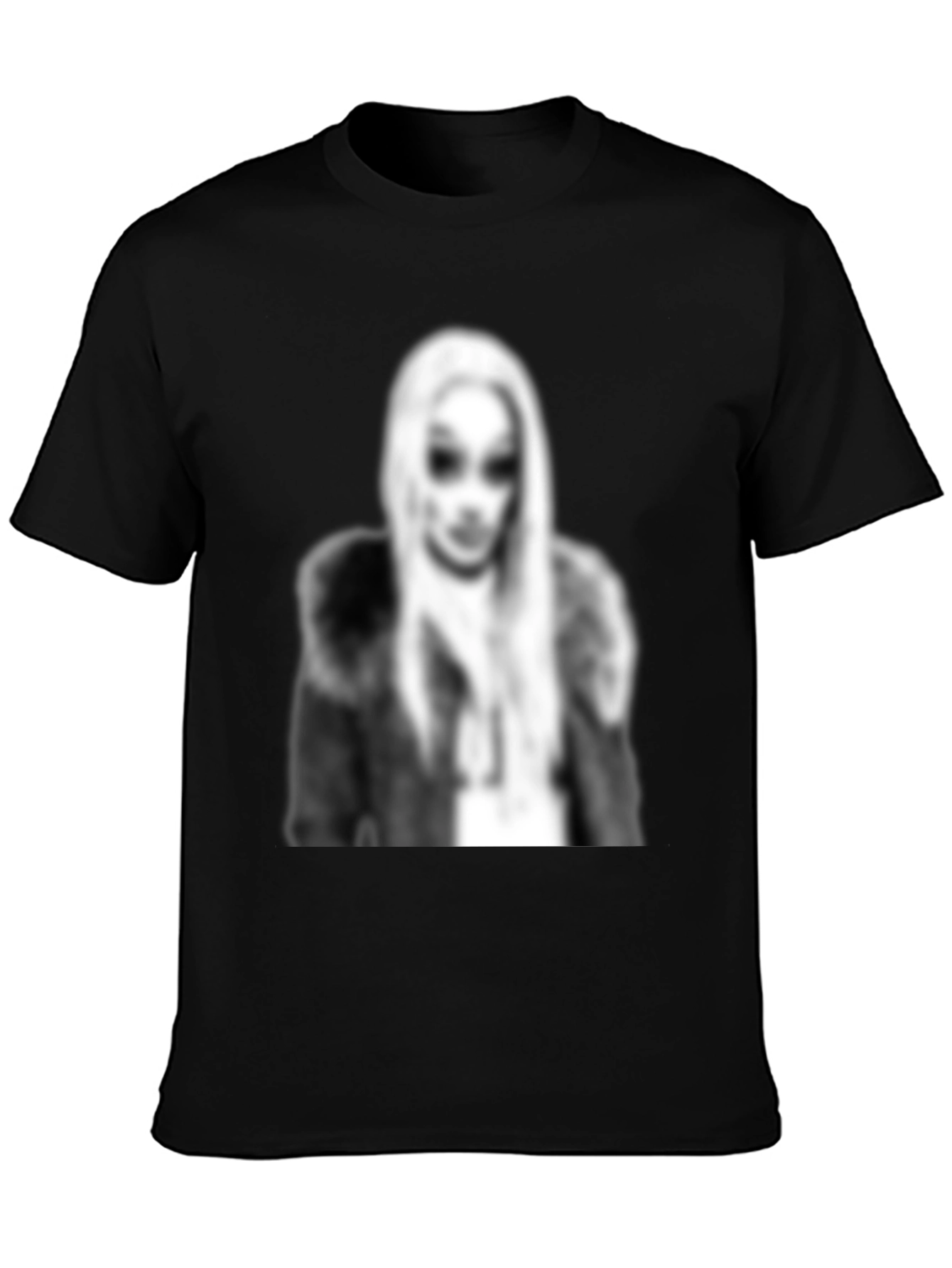Black Graphic Tee - Woman with Fur Coat Print