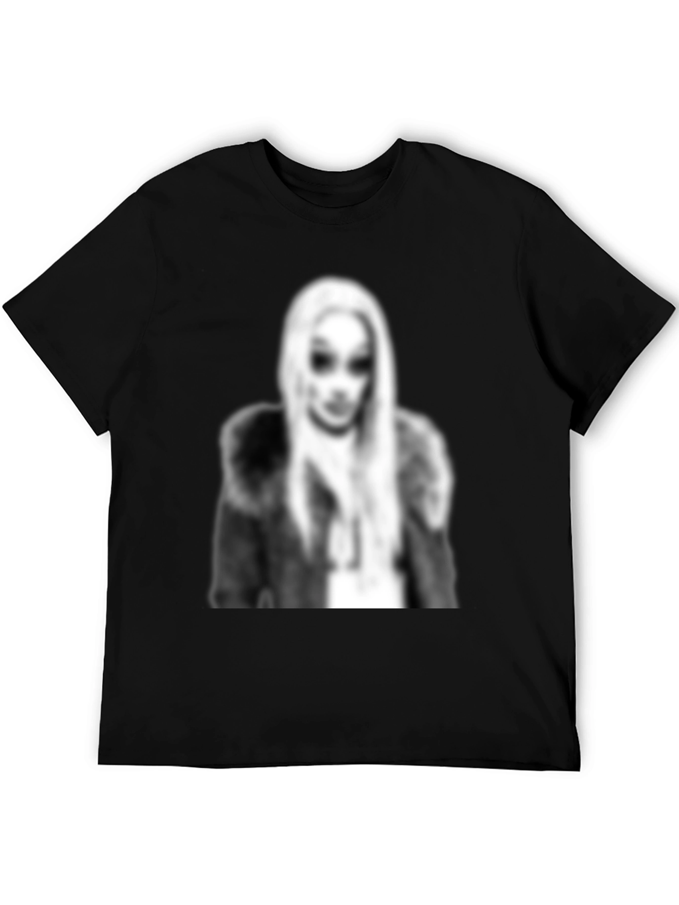 Black Graphic Tee - Woman with Fur Coat Print