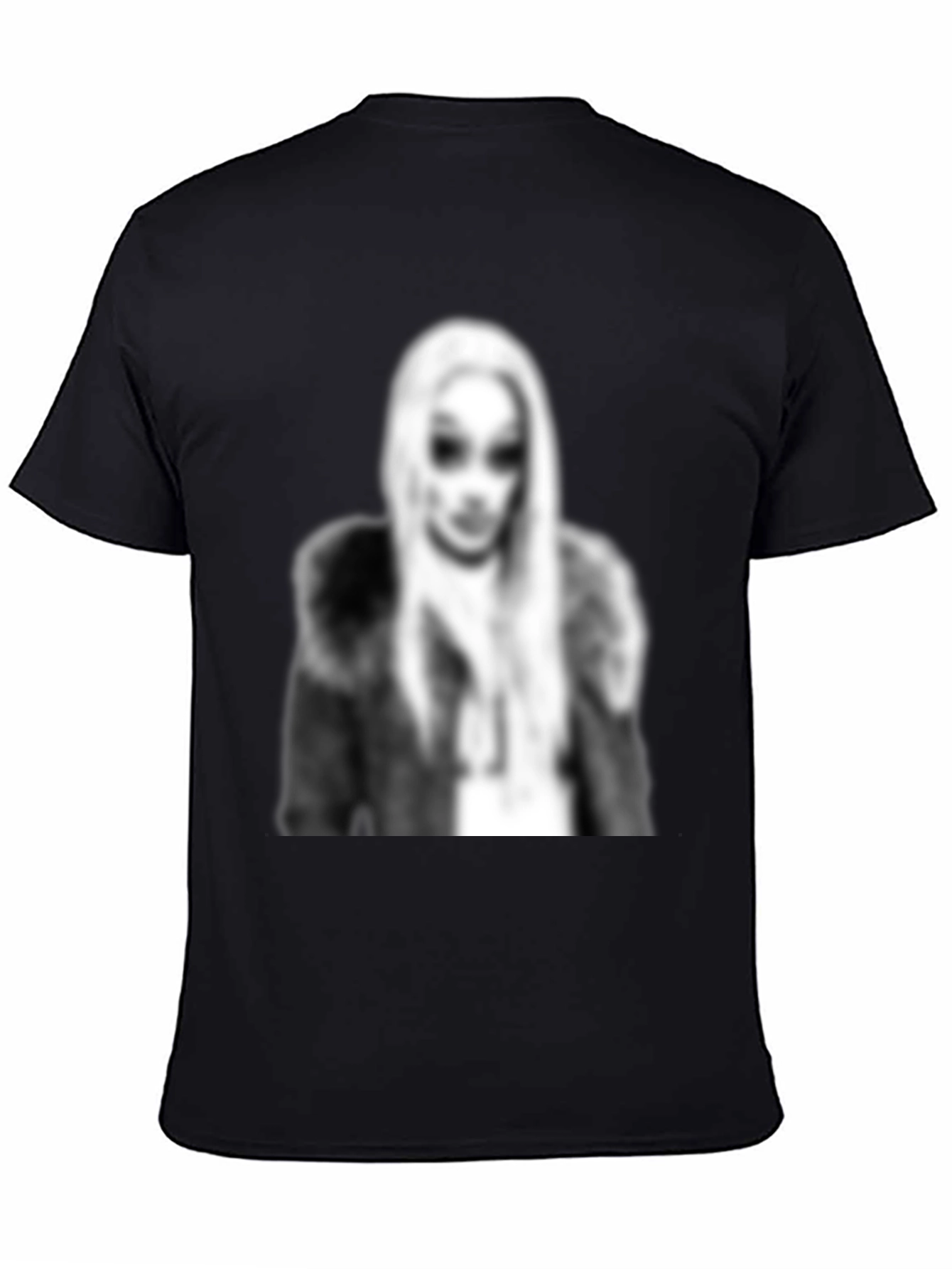 Black Graphic Tee - Woman with Fur Coat Print