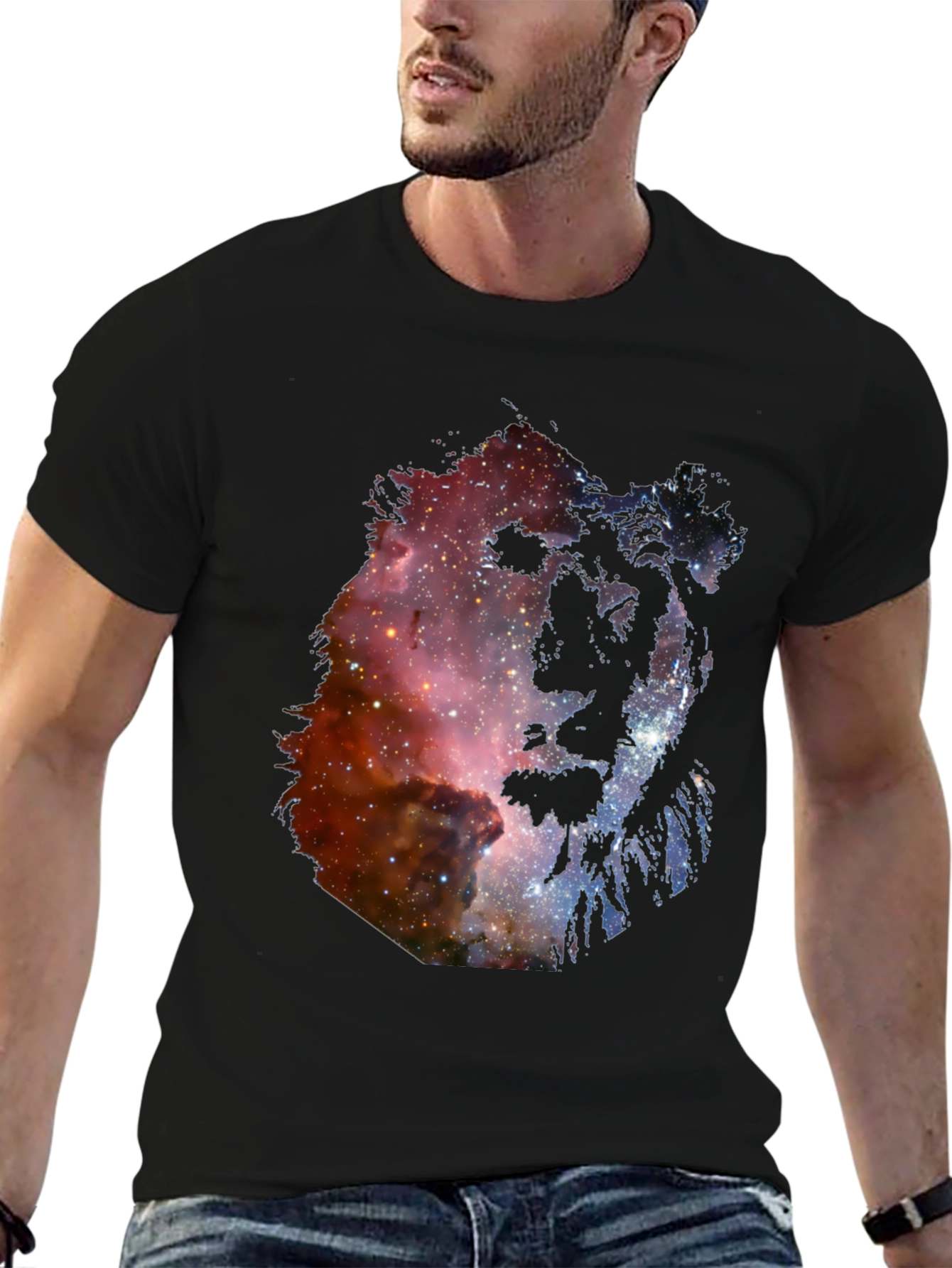 Galaxy Lion Graphic Tee - Unisex Black T-Shirt