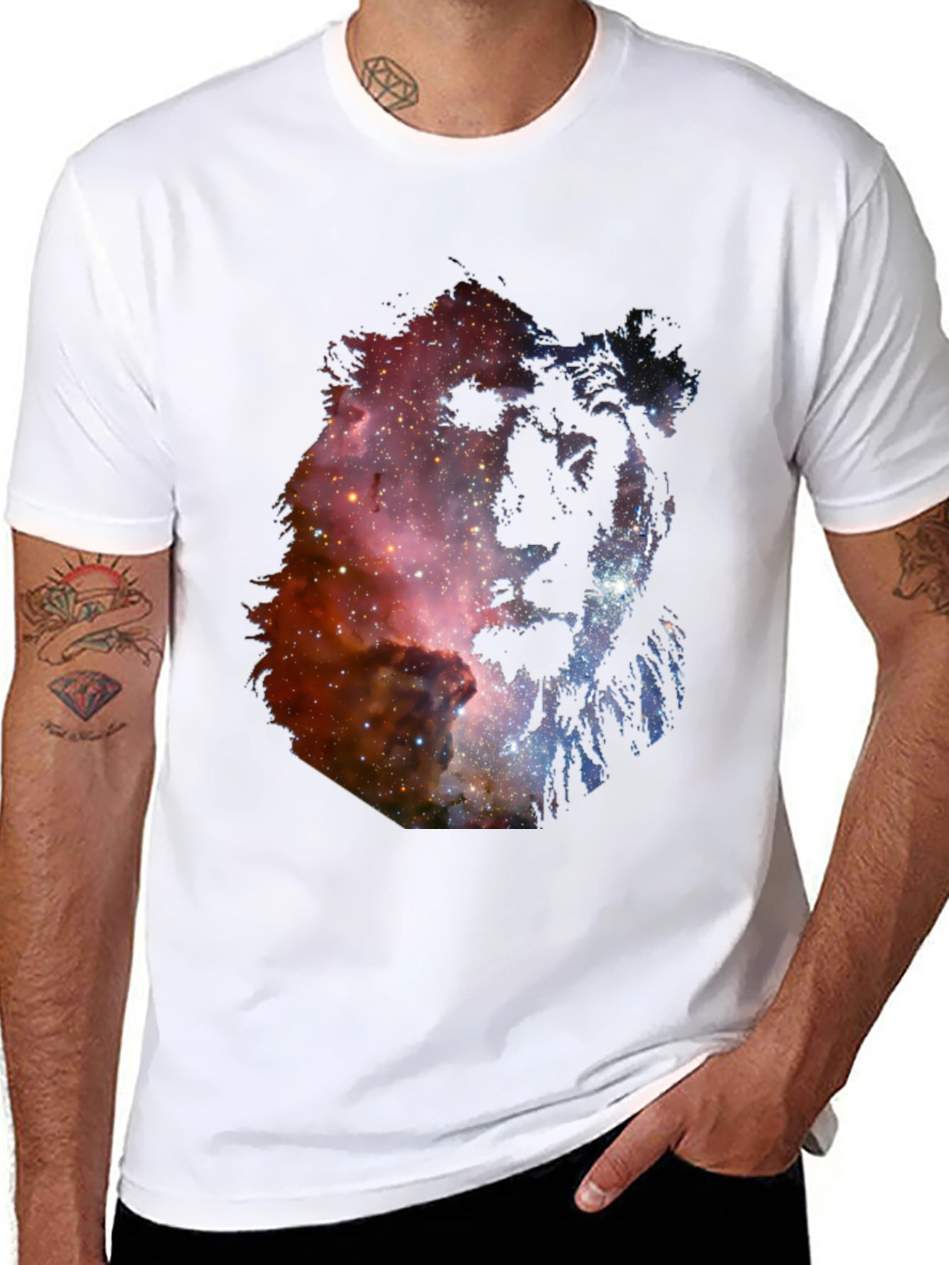 Galaxy Lion Graphic Tee - Unisex Black T-Shirt
