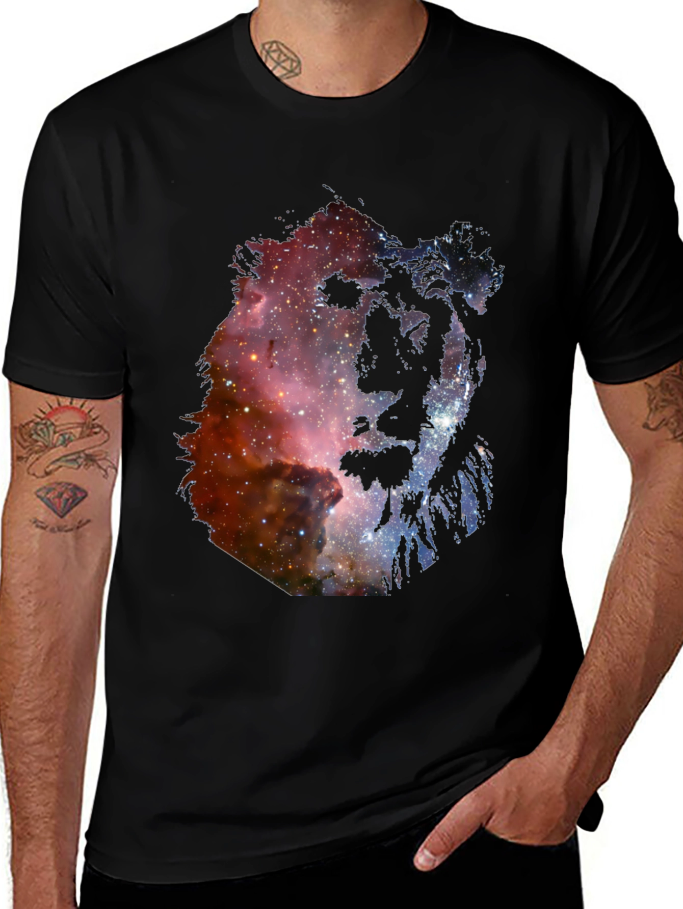 Galaxy Lion Graphic Tee - Unisex Black T-Shirt