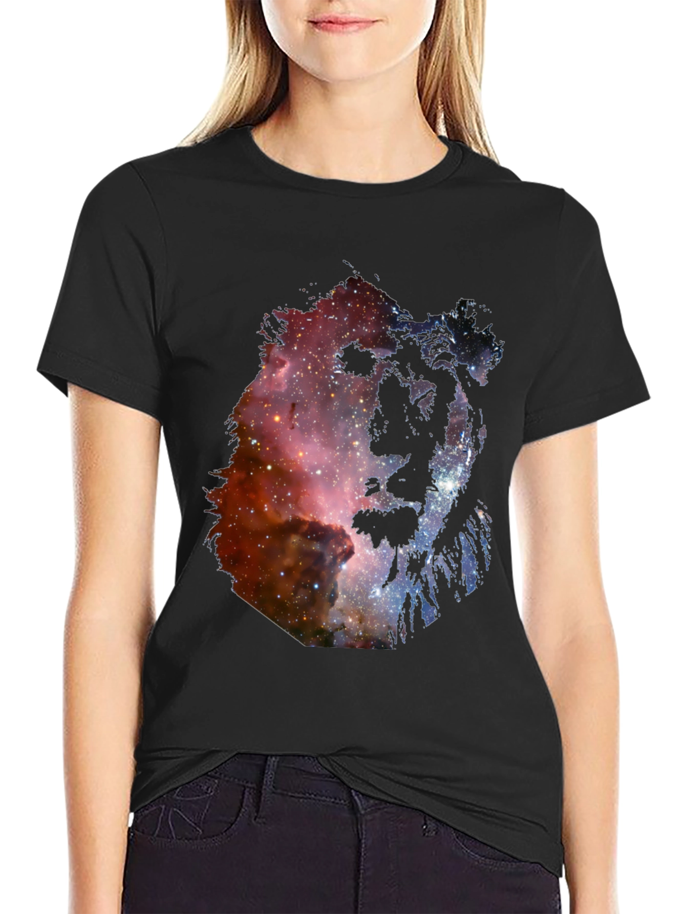 Galaxy Lion Graphic Tee - Unisex Black T-Shirt