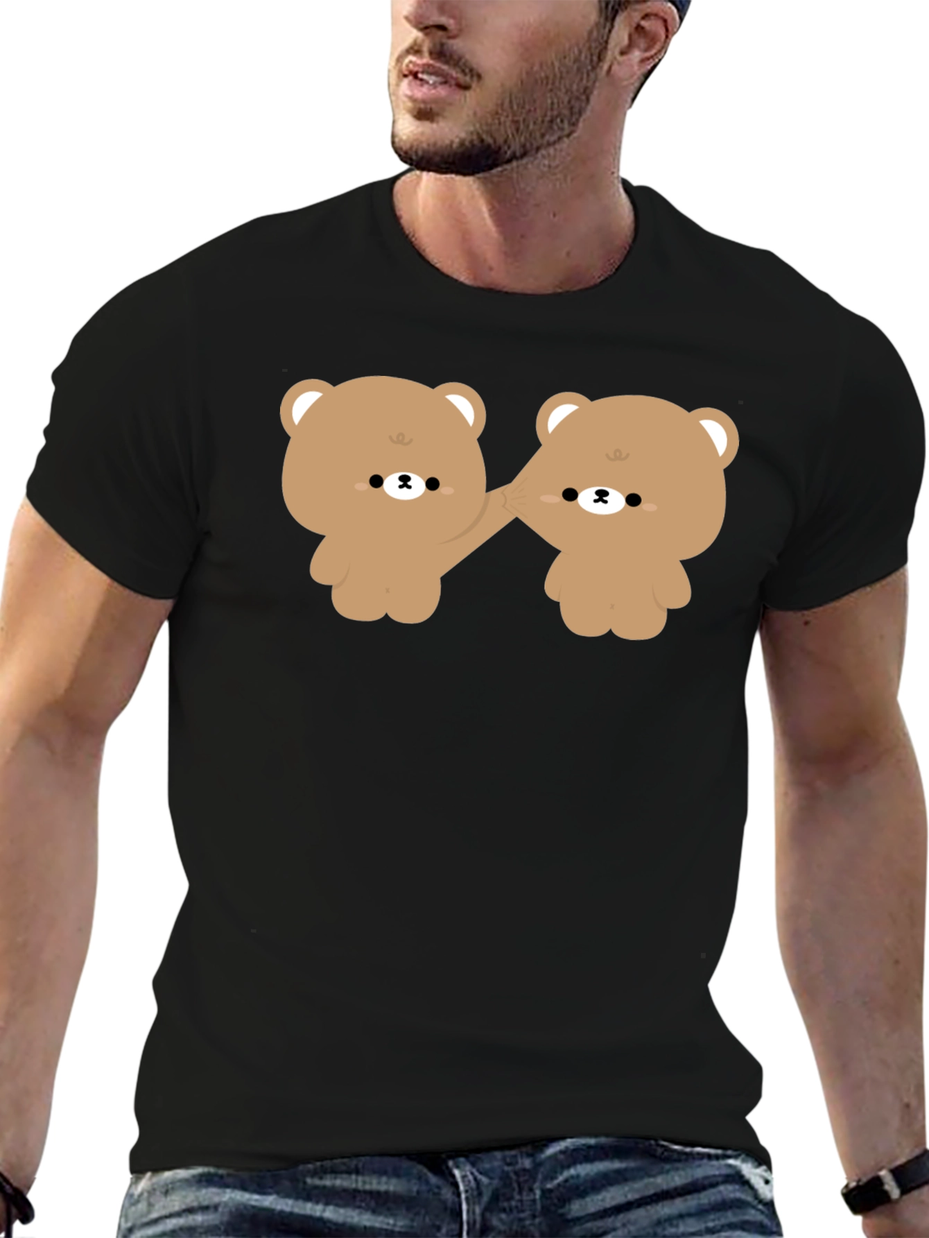 Cute Bears Holding Hands Black T-Shirt