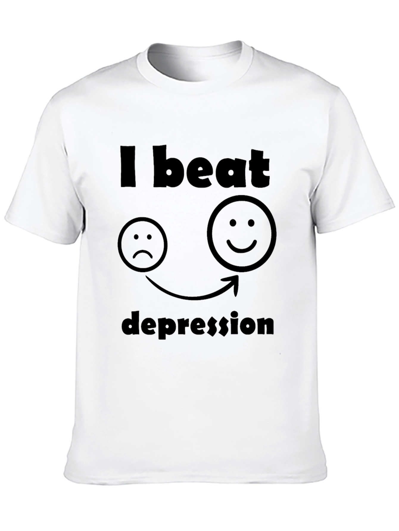 I Beat Depression T-Shirt - Black Graphic Tee
