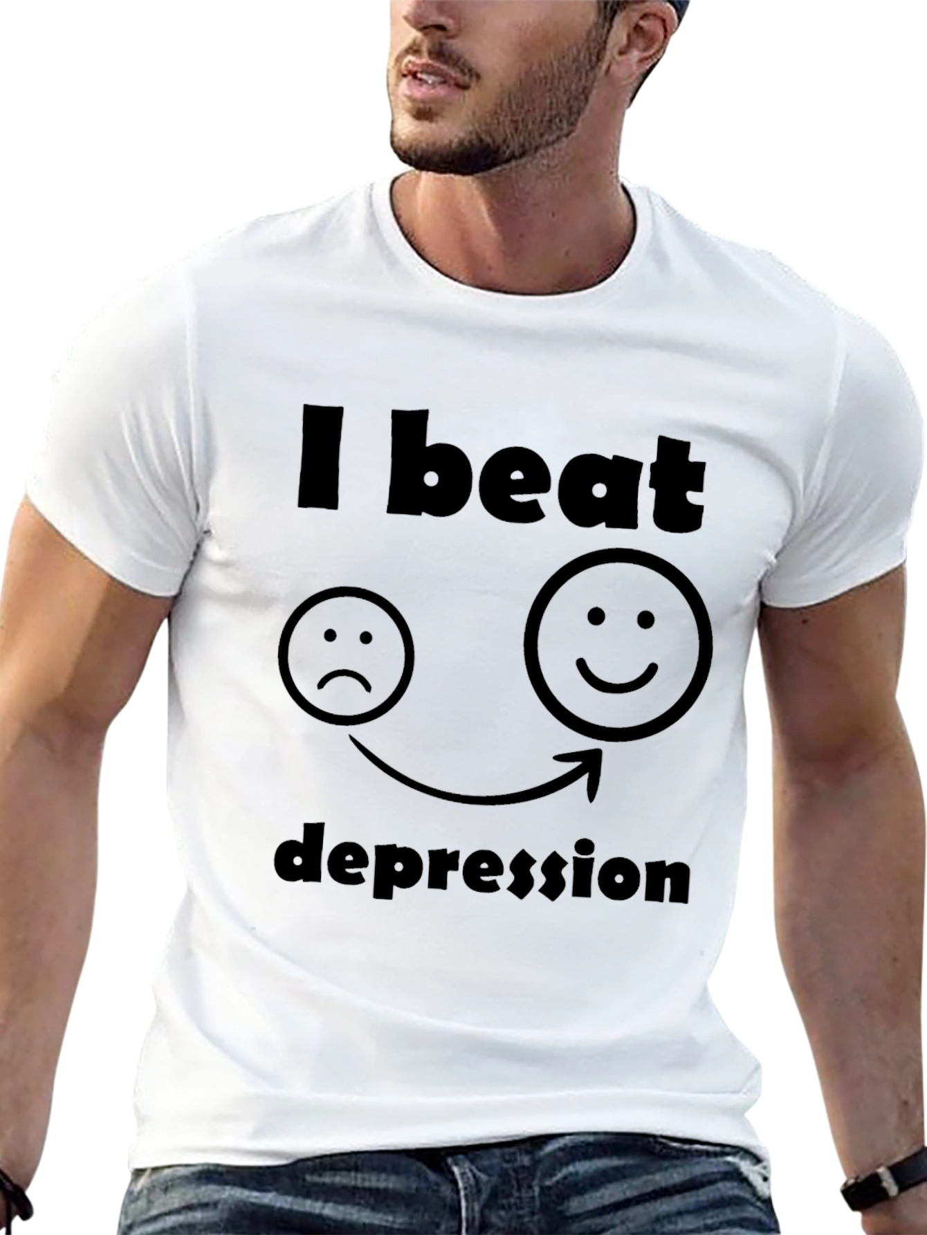 I Beat Depression T-Shirt - Black Graphic Tee