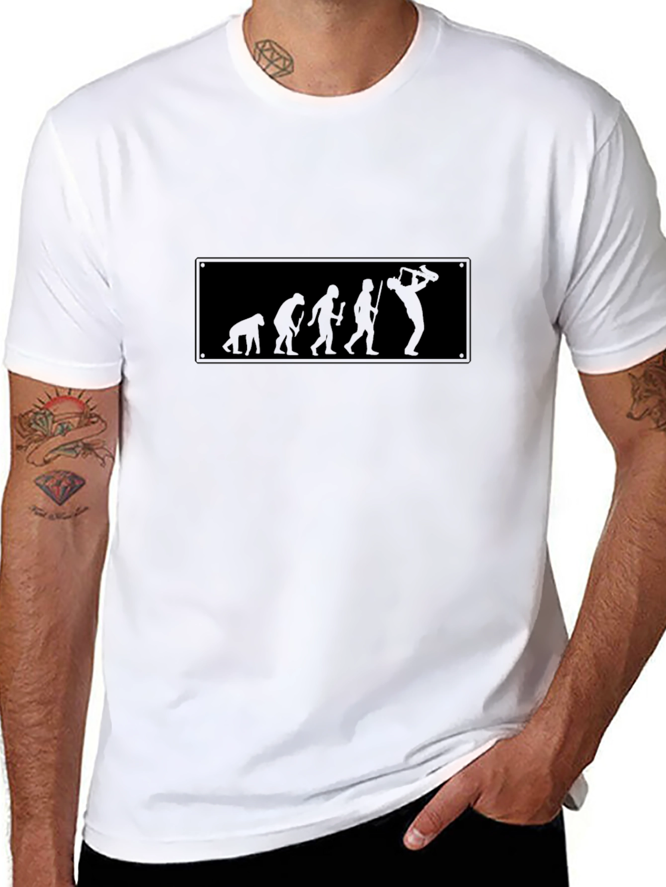 Evolution of Saxophone Player Black T-Shirt