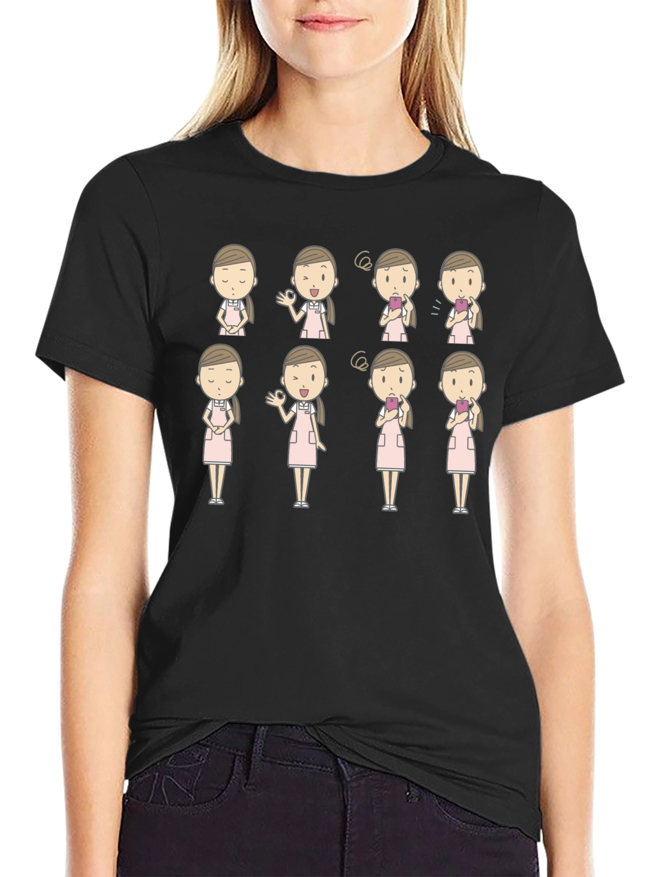 Cartoon Nurse T-Shirt - Black