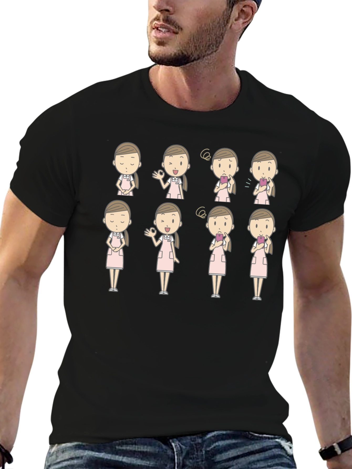 Cartoon Nurse T-Shirt - Black