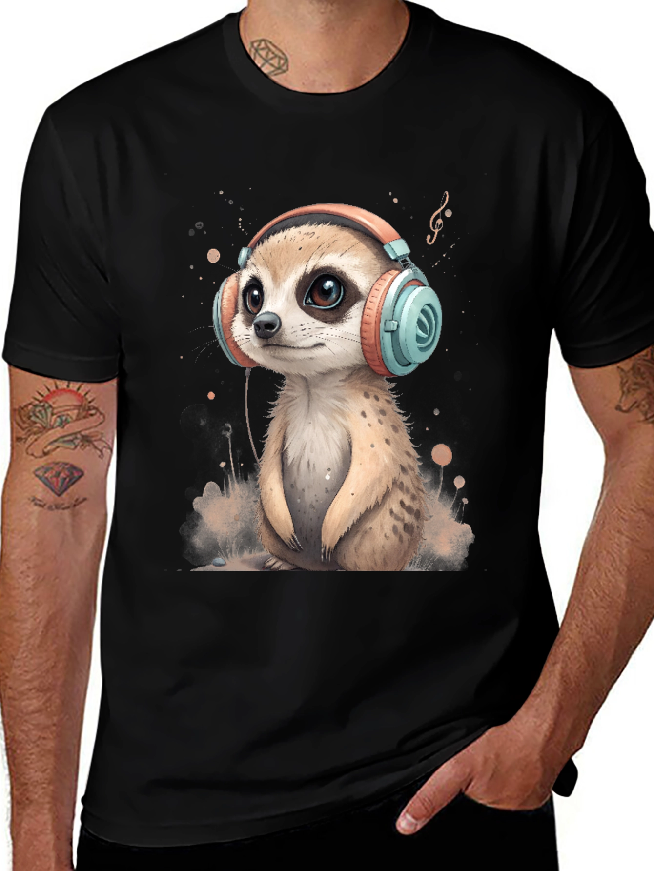 Meerkat in Headphones Graphic Tee - Cool & Cute