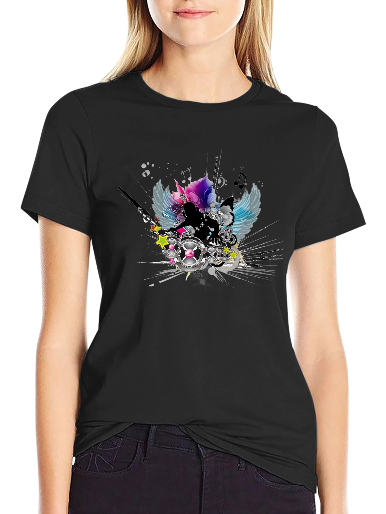 DJ Angel Graphic Black T-Shirt