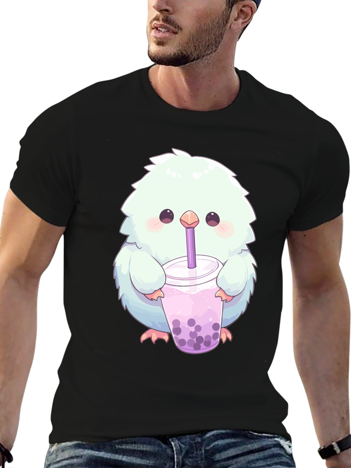 Cute Fluffy Creature Boba Tea Graphic T-Shirt