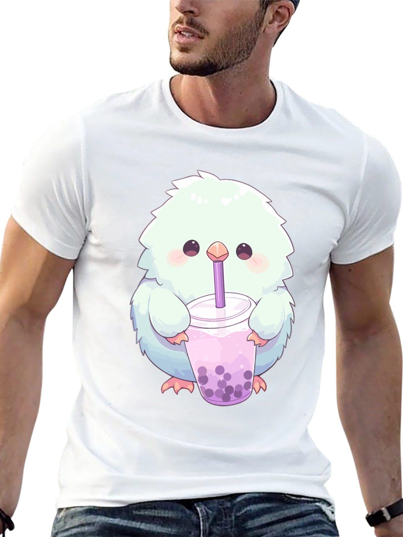 Cute Fluffy Creature Boba Tea Graphic T-Shirt
