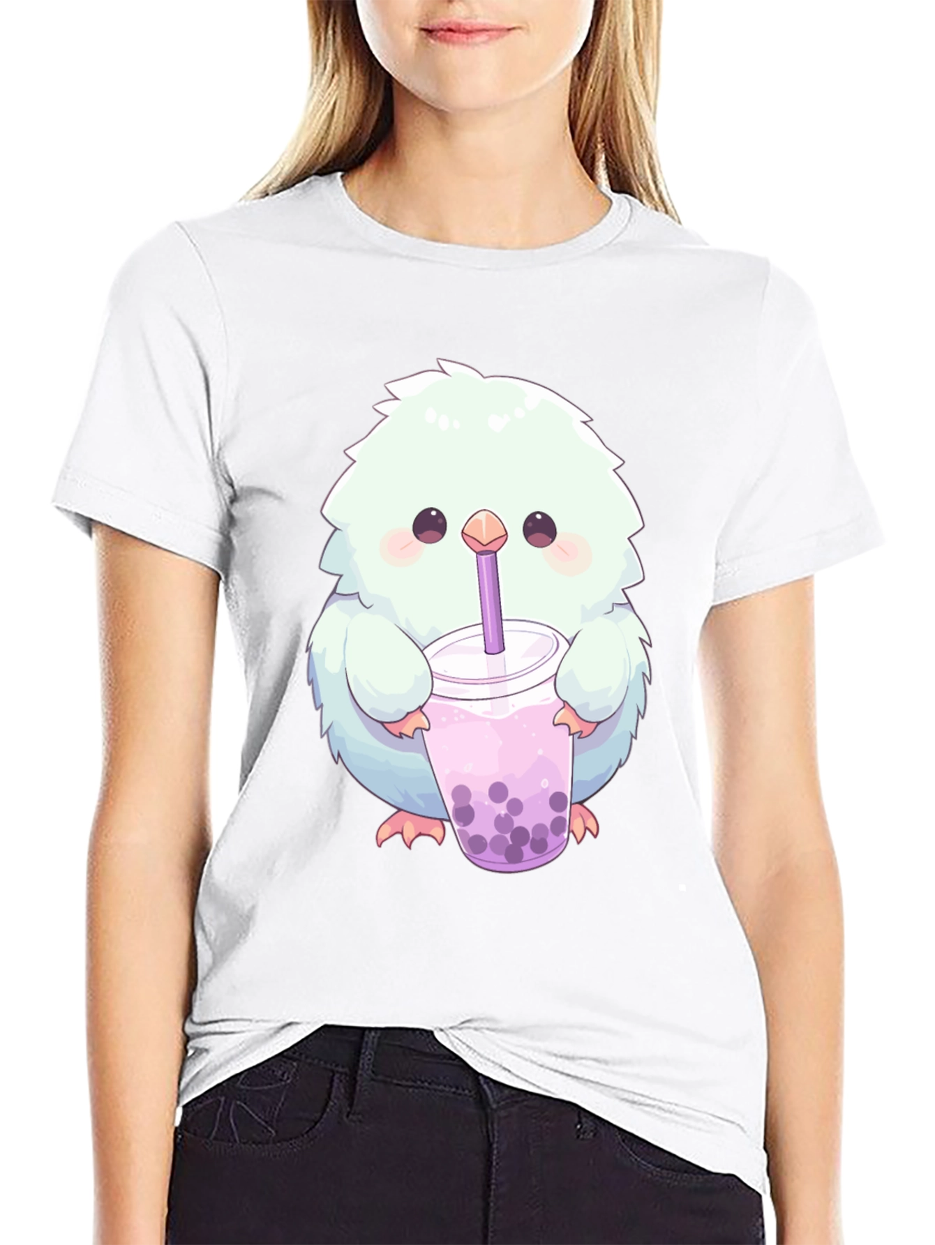 Cute Fluffy Creature Boba Tea Graphic T-Shirt