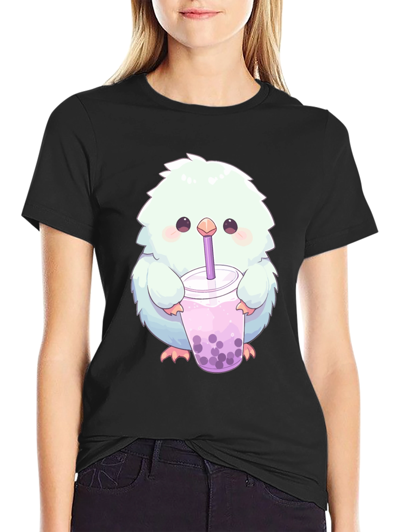Cute Fluffy Creature Boba Tea Graphic T-Shirt
