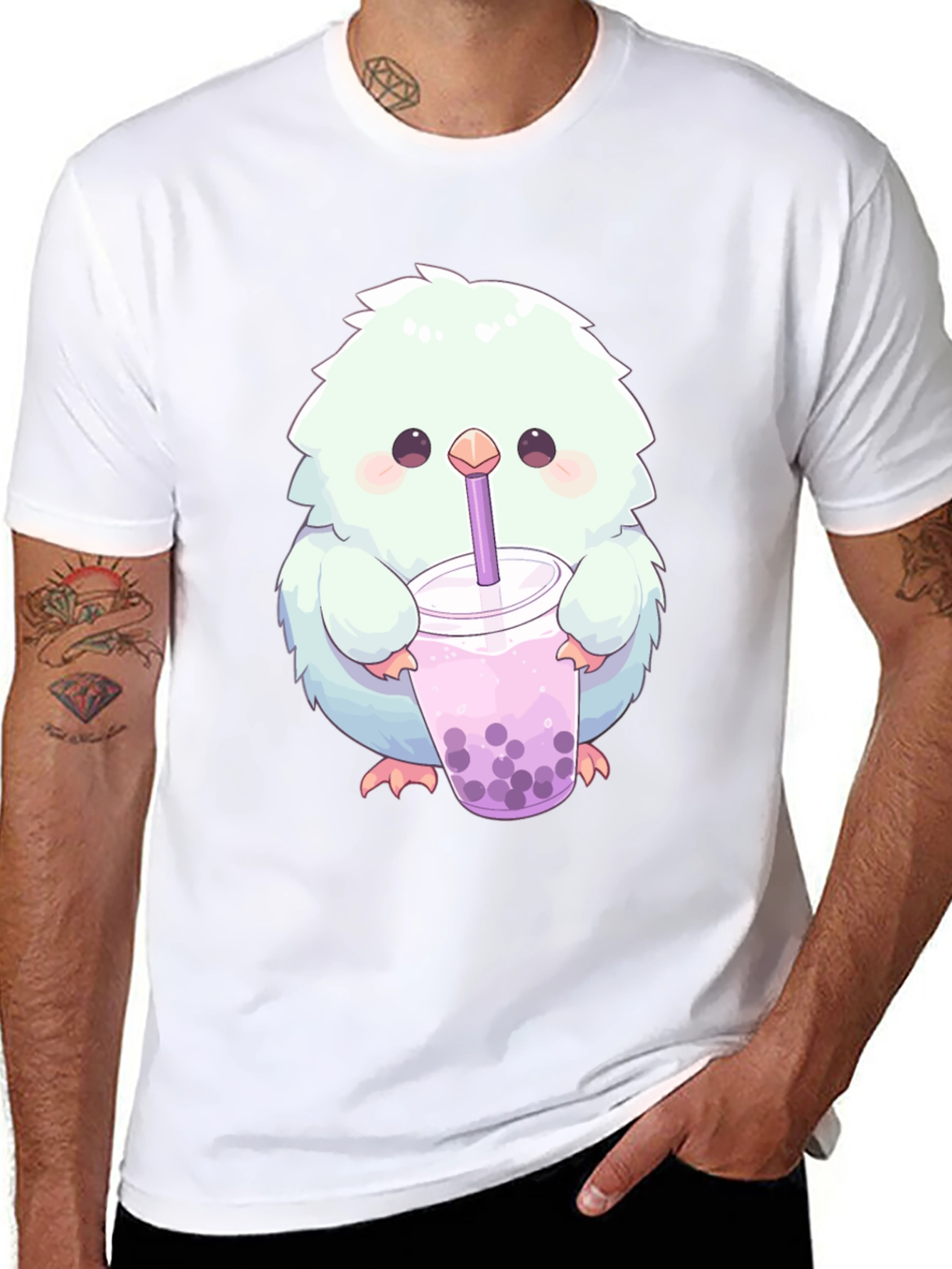 Cute Fluffy Creature Boba Tea Graphic T-Shirt
