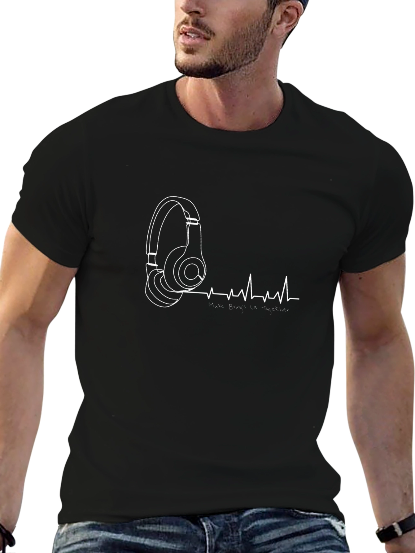 Music Lover Tee - Headphones & Heartbeat Graphic T-Shirt