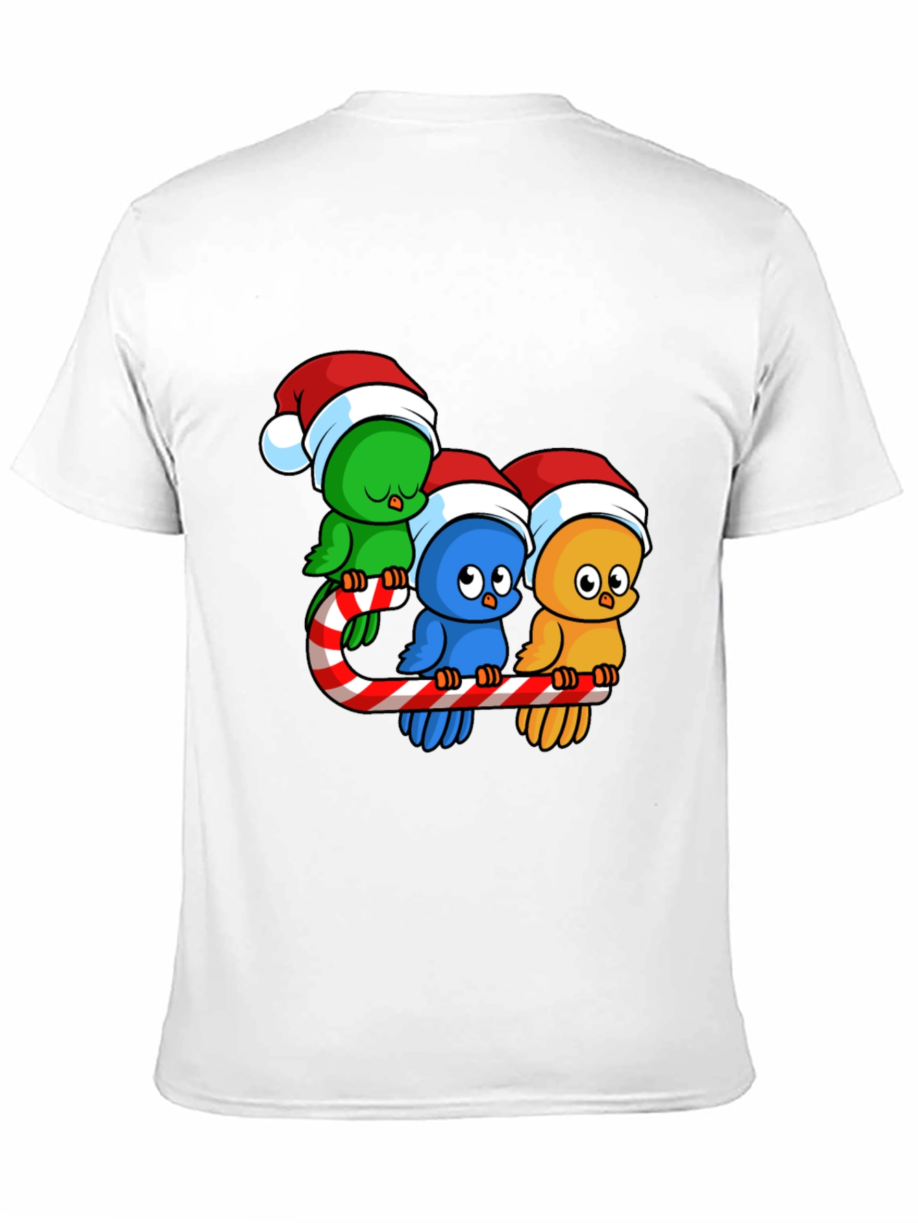Festive Birds on Candy Cane Christmas T-Shirt