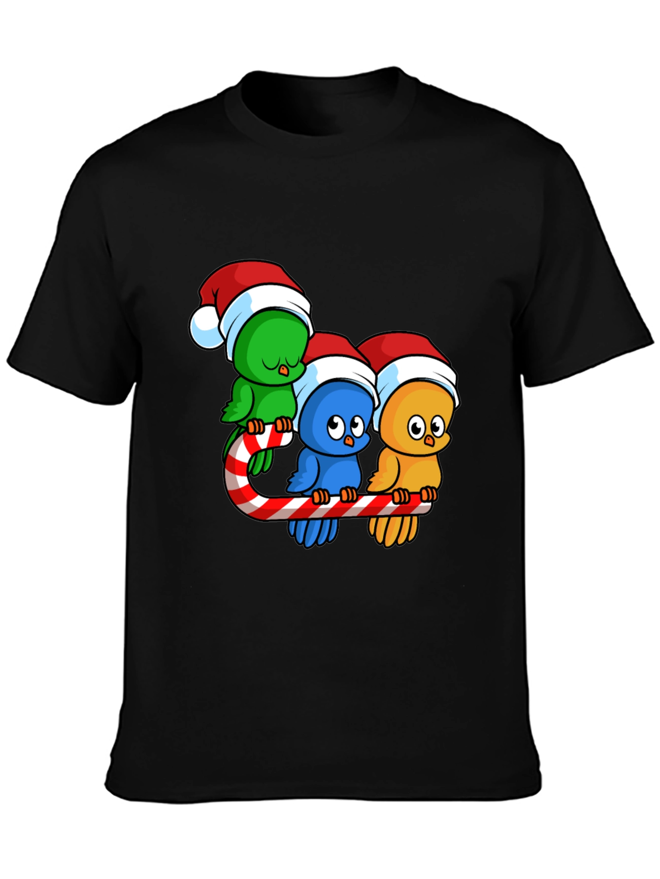 Festive Birds on Candy Cane Christmas T-Shirt