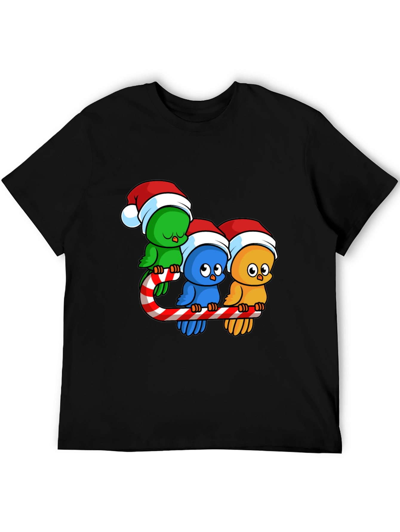 Festive Birds on Candy Cane Christmas T-Shirt