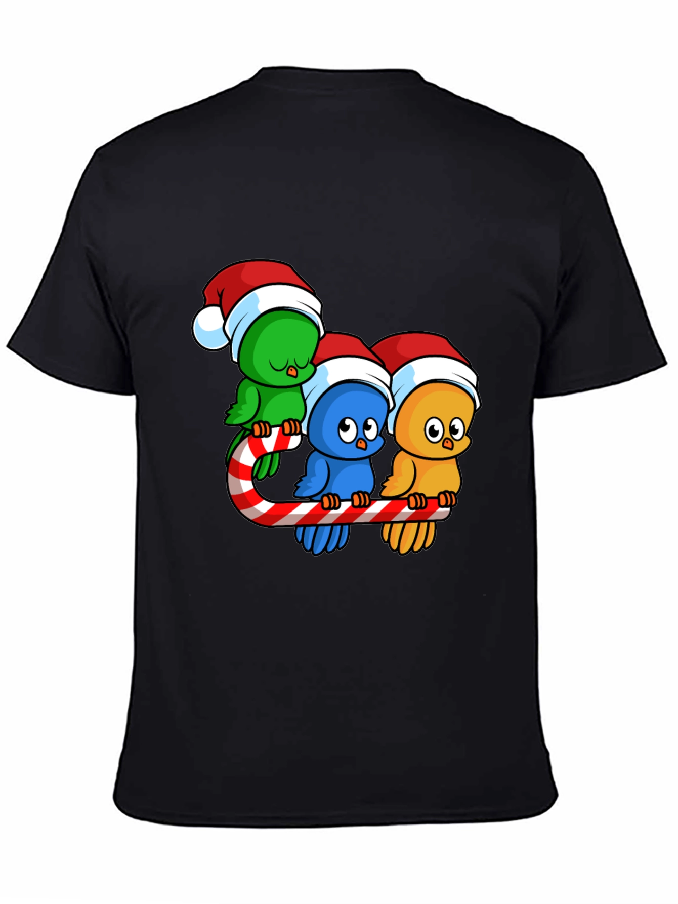 Festive Birds on Candy Cane Christmas T-Shirt