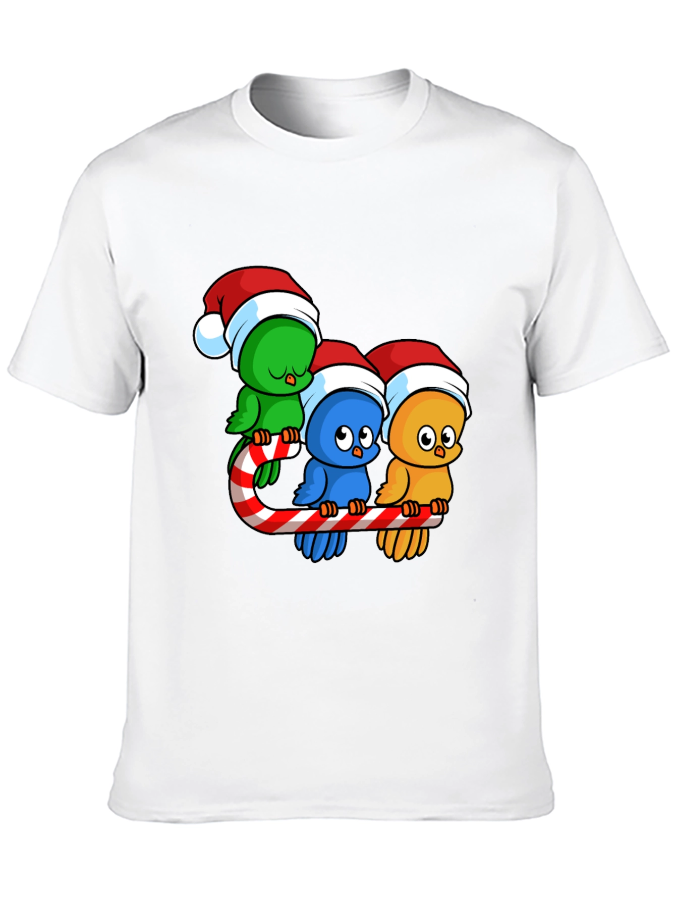 Festive Birds on Candy Cane Christmas T-Shirt