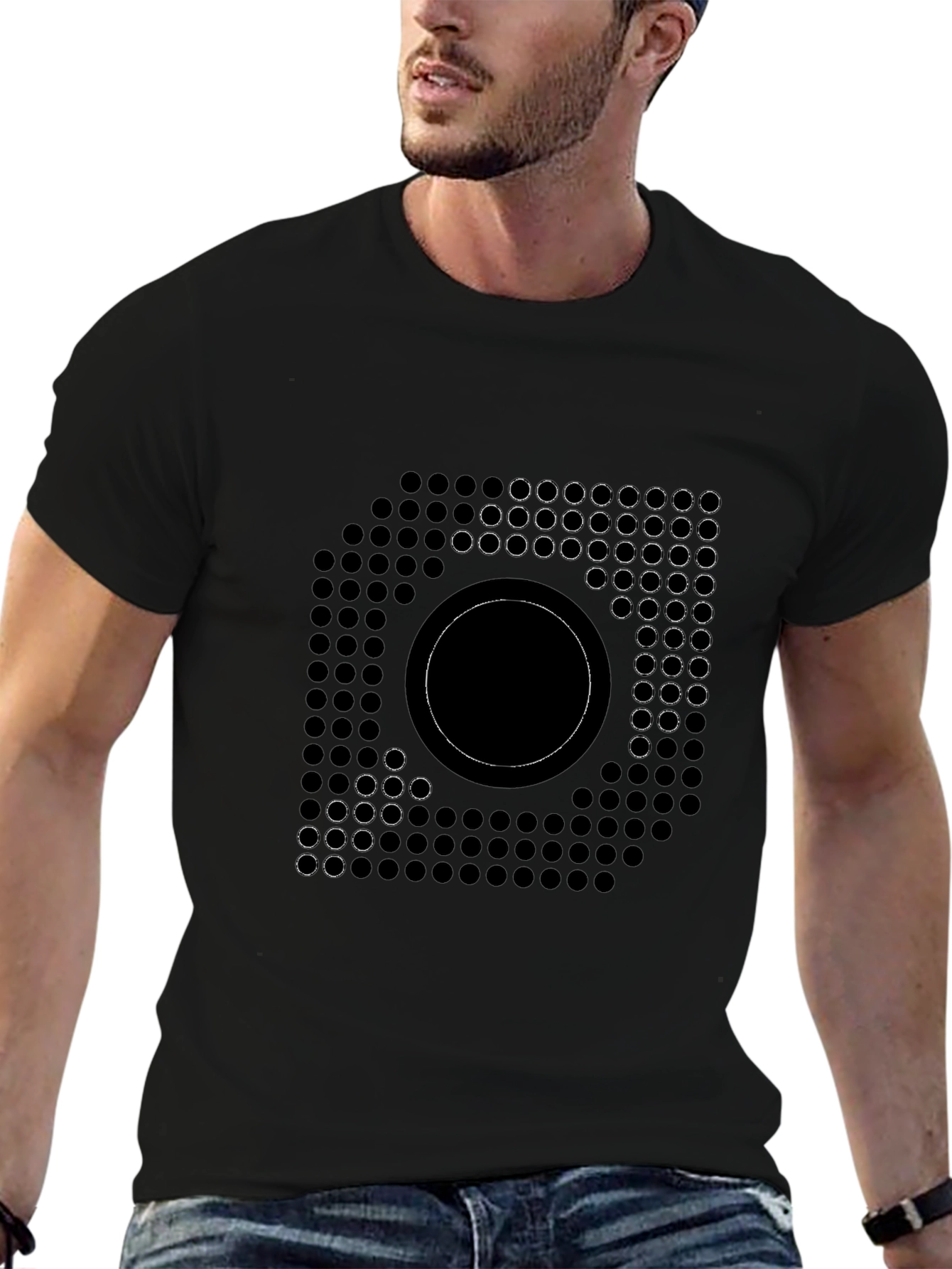 Abstract Circle Grid Graphic Black T-Shirt