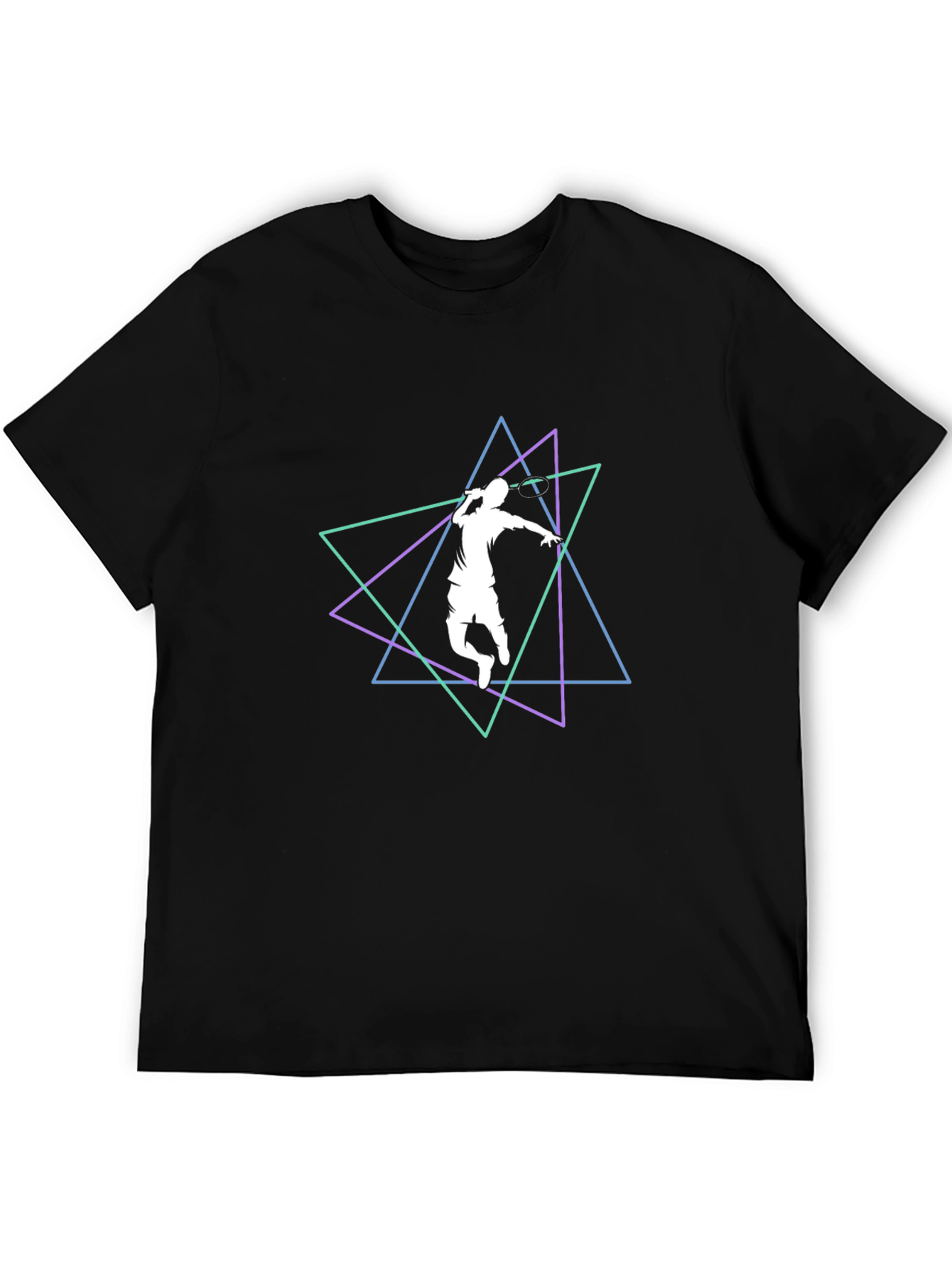 Geometric Badminton Player Black T-Shirt