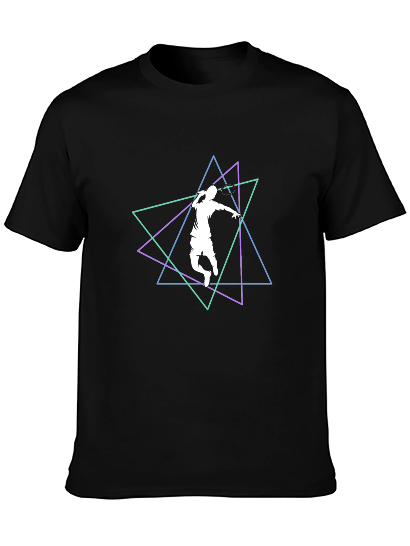 Geometric Badminton Player Black T-Shirt