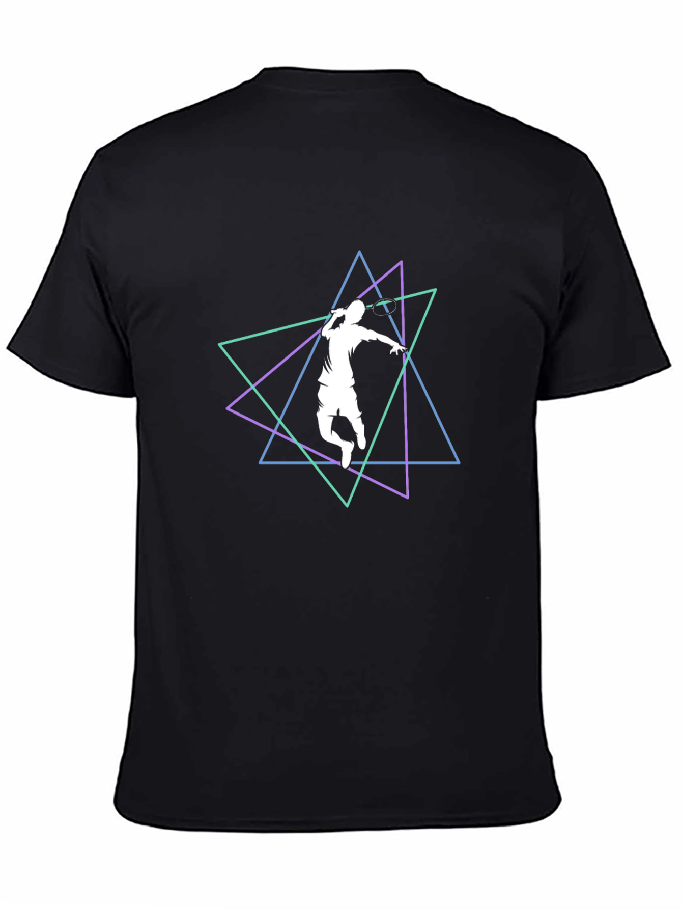 Geometric Badminton Player Black T-Shirt