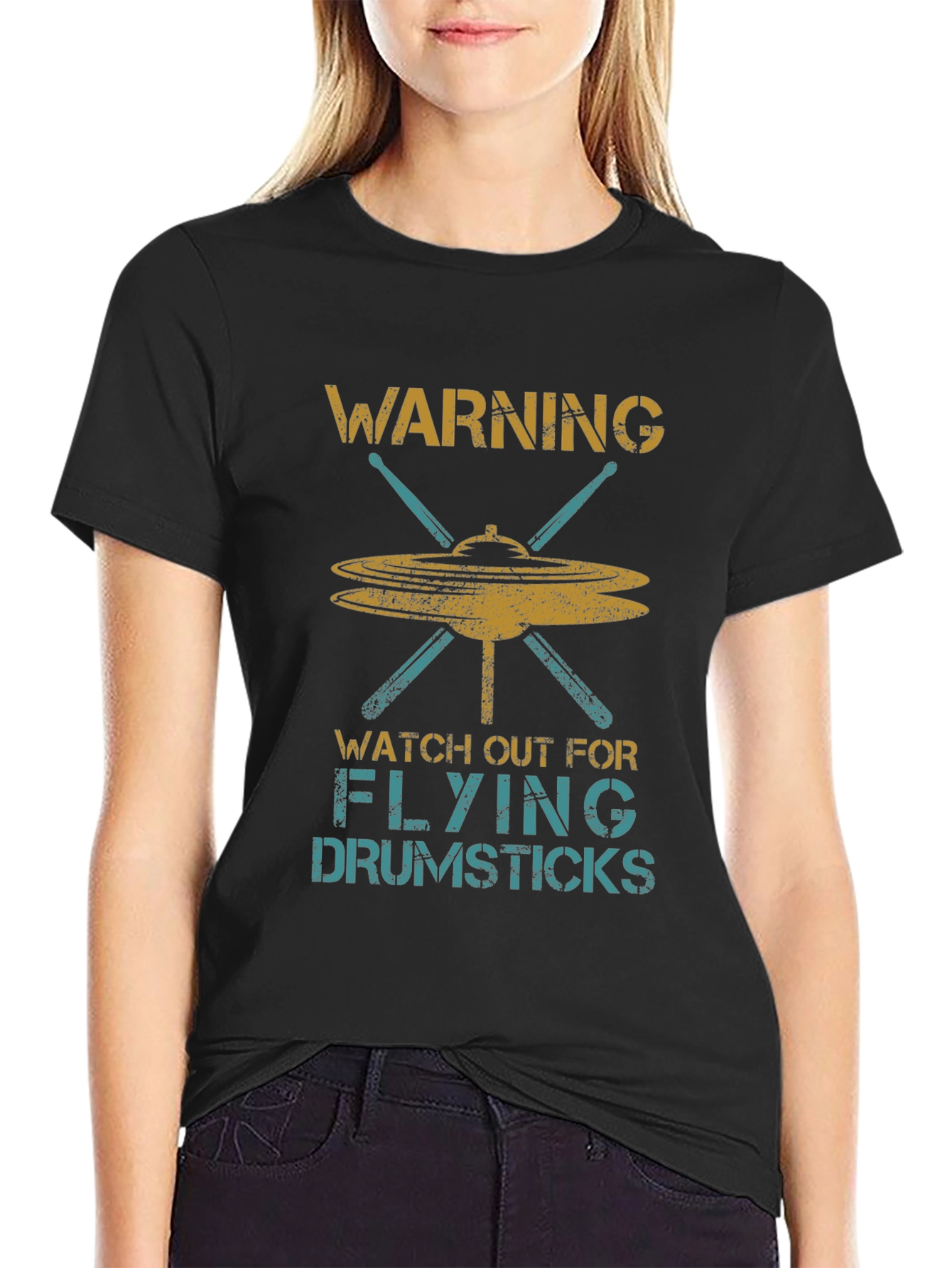 Warning Flying Drumsticks Graphic T-Shirt
