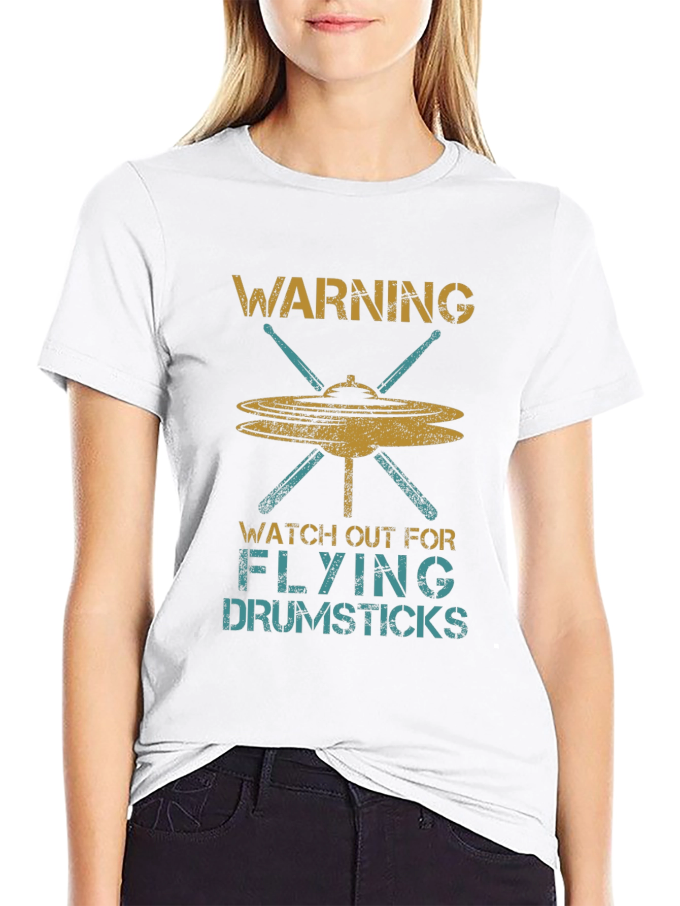 Warning Flying Drumsticks Graphic T-Shirt