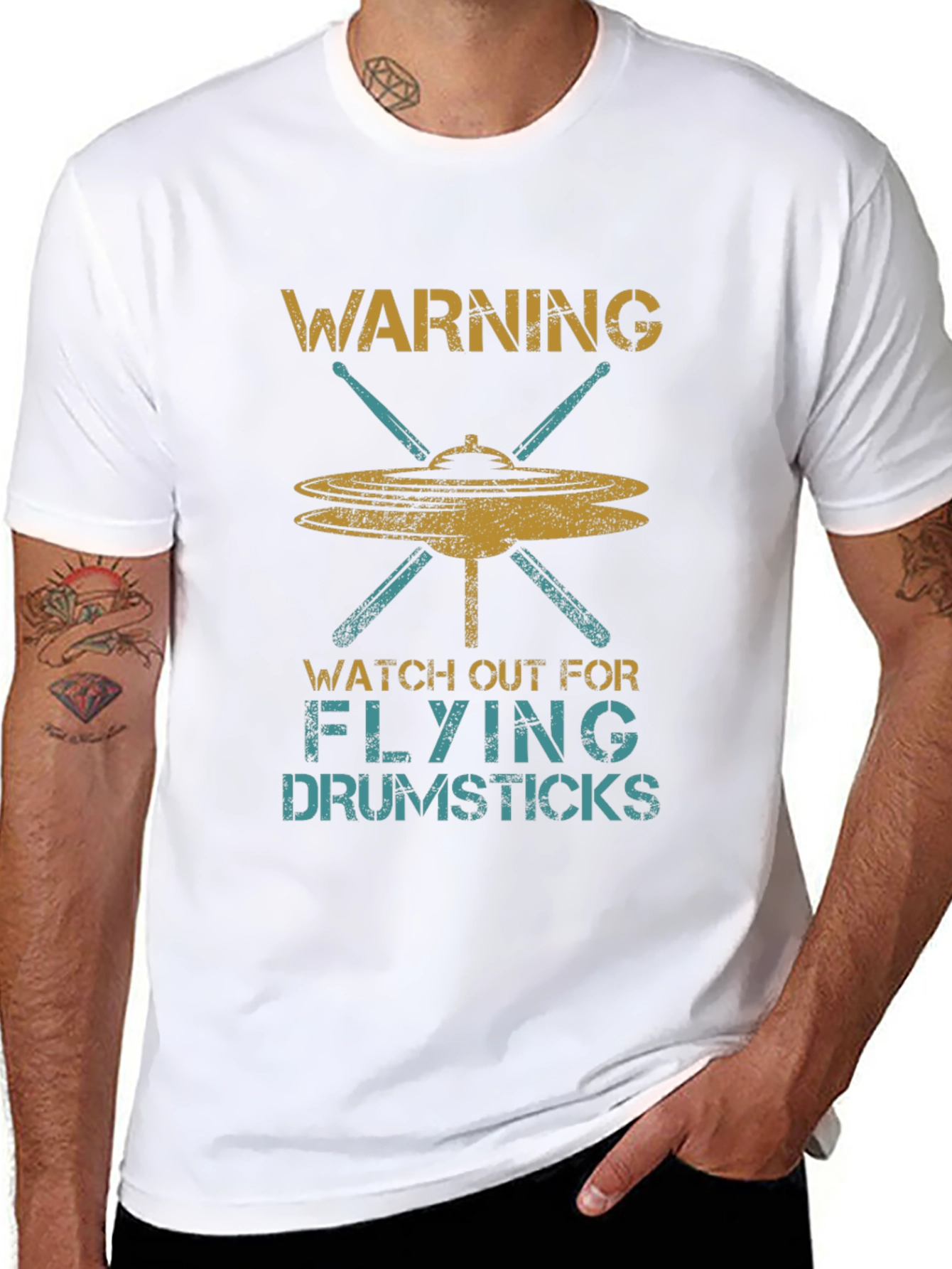 Warning Flying Drumsticks Graphic T-Shirt