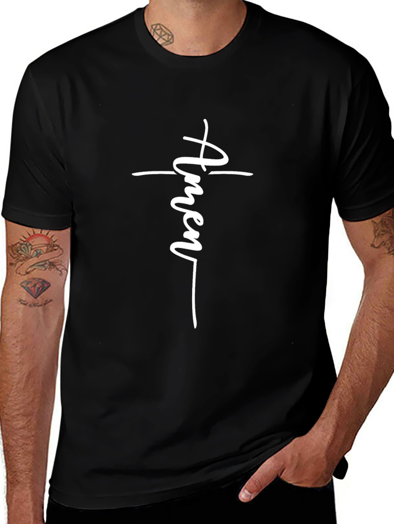 Amen Cross Graphic T-Shirt - Black Christian Tee