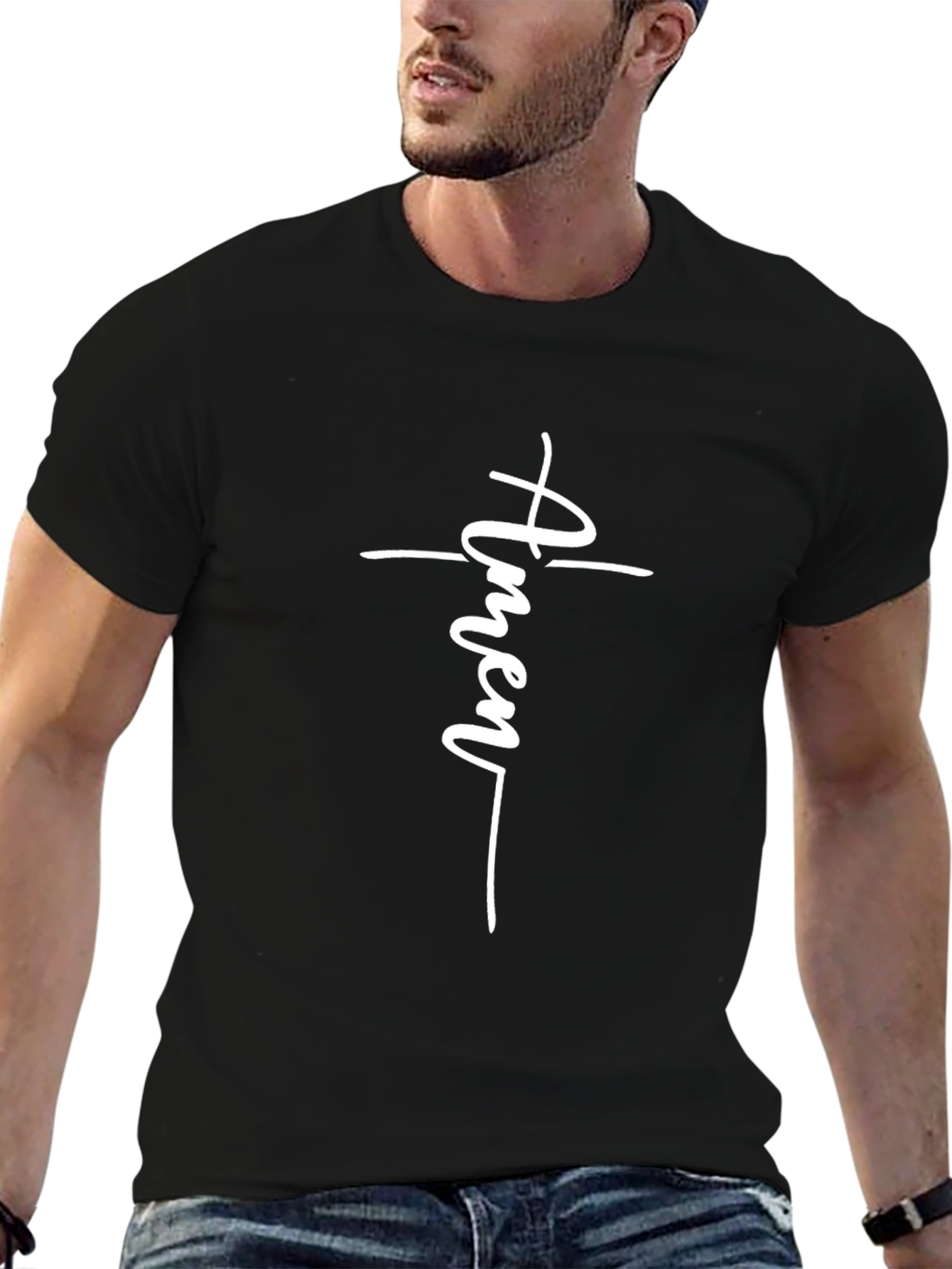 Amen Cross Graphic T-Shirt - Black Christian Tee